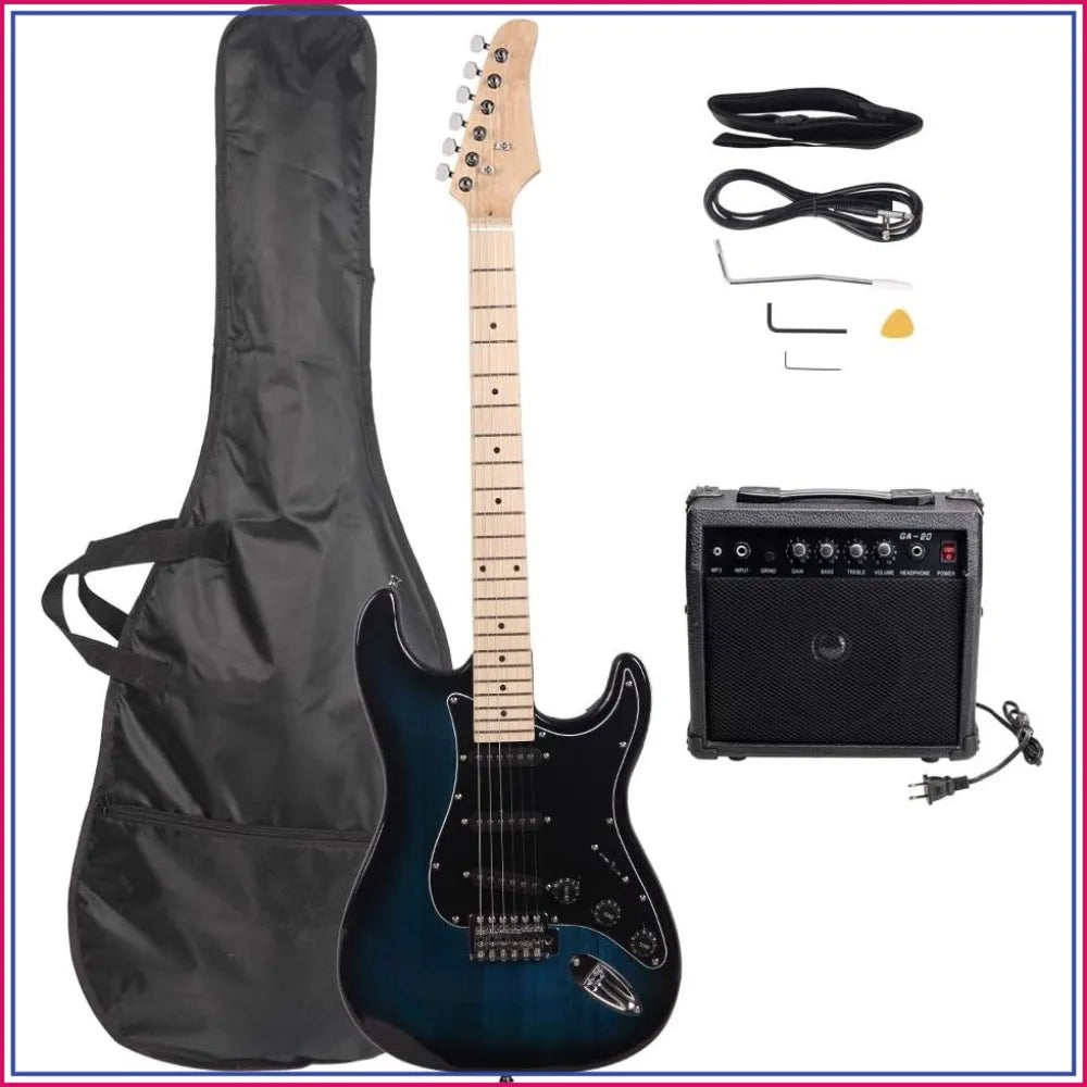 Full Size Electric Guitar for Beginners with 20W Amp and Accessories - Dark Blue, 39" Right Handed
