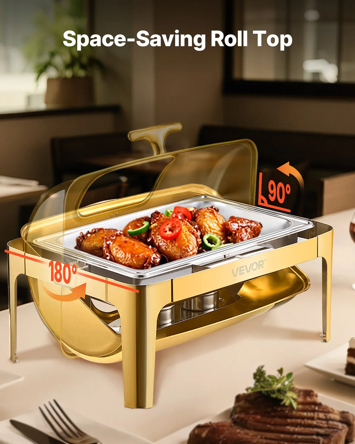 SucceBuy 9Qt Roll Top Chafing Dish Buffet Server Stainless Steel