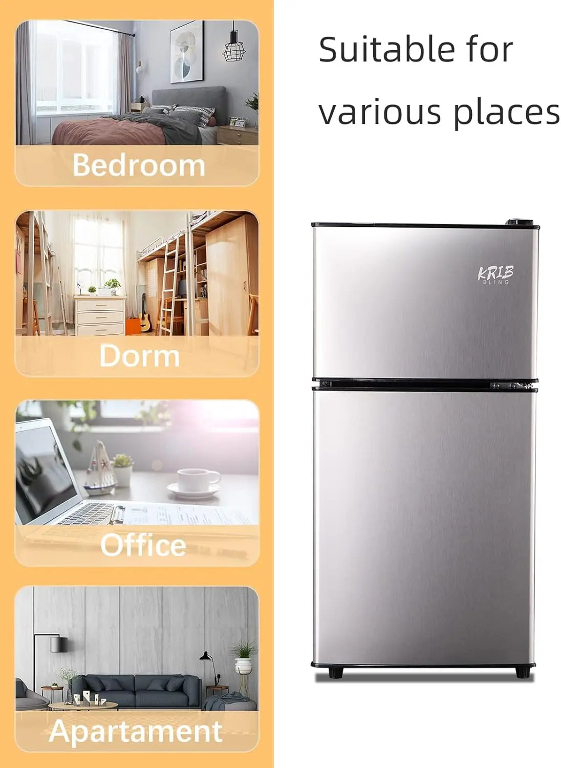 Krib Bling Mini Fridge With Freezer On Top Energy Efficient