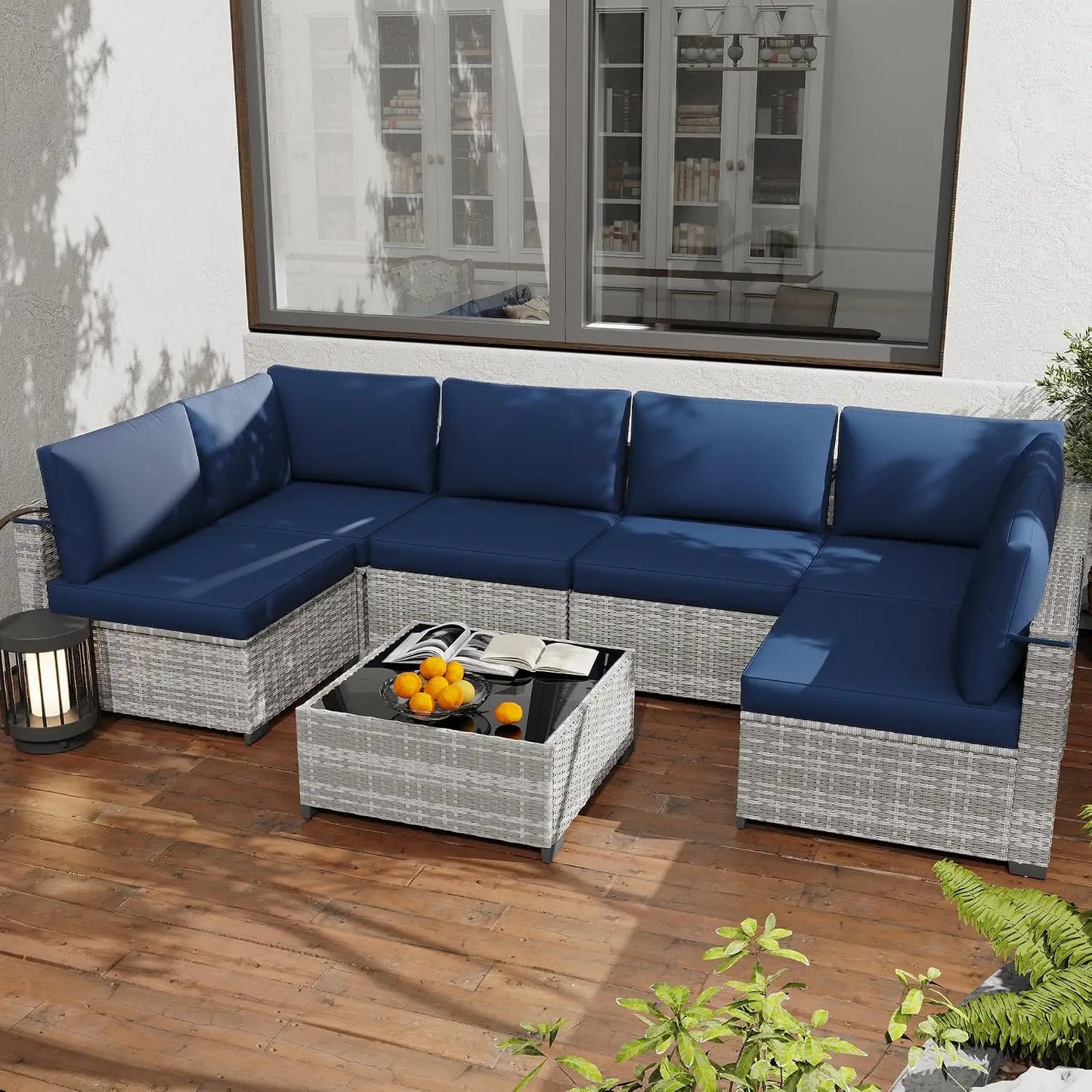 Seven Piece All Weather PE Rattan Modular Sectional Patio Set