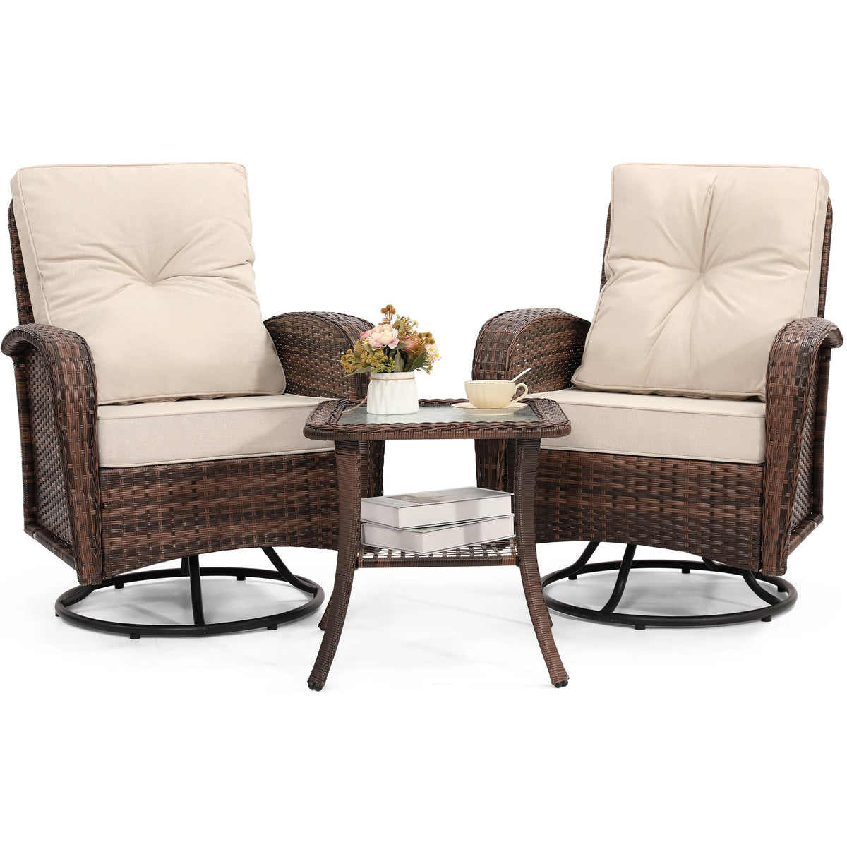 Tuarex Swivel Wicker Chair with Side Table Outdoor Patio Set