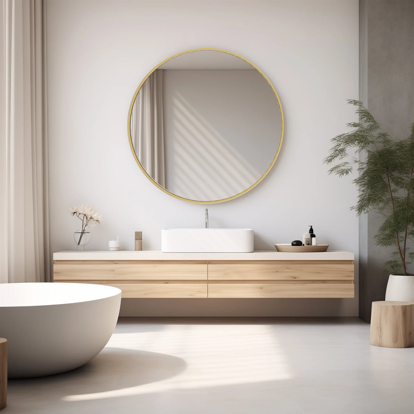 JHK Round Vanity Mirror With Matte Metal Frame Wall Mount