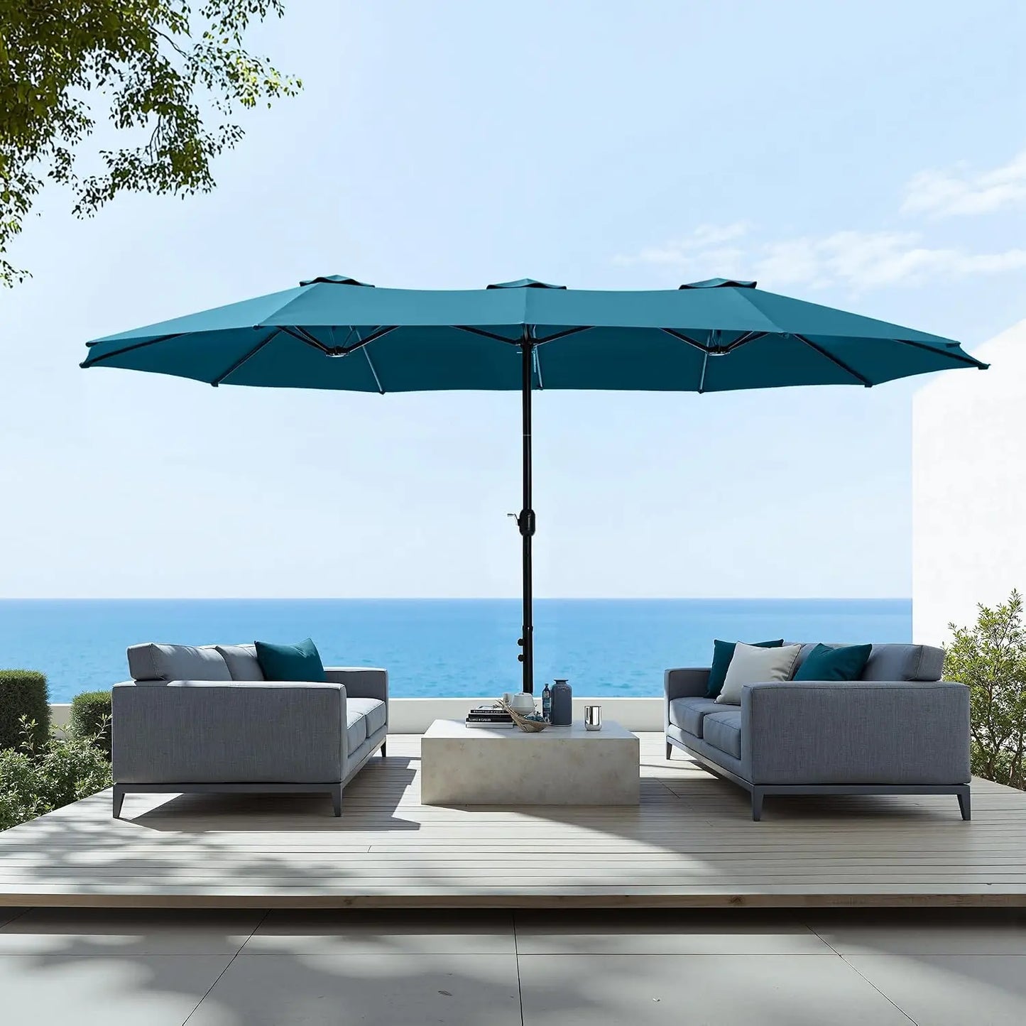 Rectangular Market Patio Umbrella With Stainless Steel Frame And Base Included