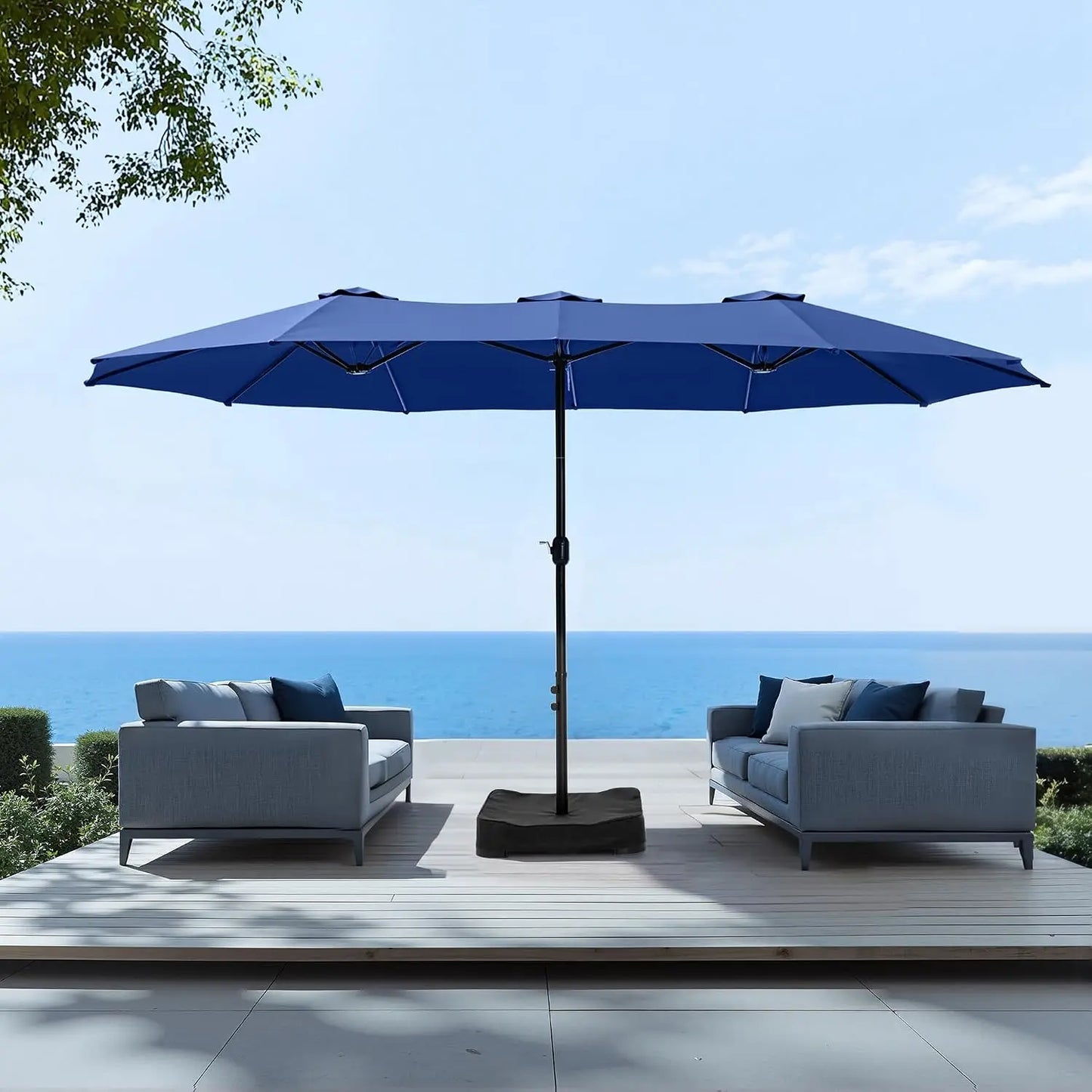Rectangular Market Patio Umbrella With Stainless Steel Frame And Base Included