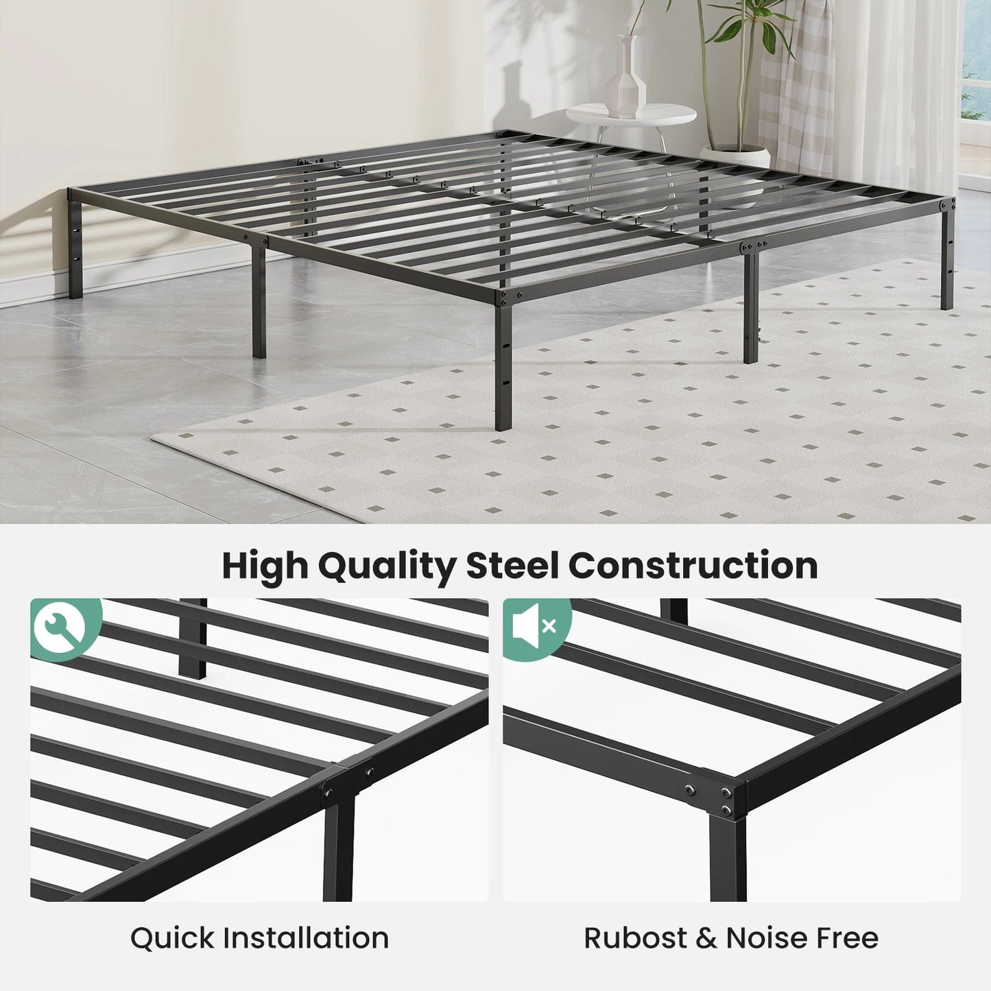 JHK 18IN Tall Basic Metal Platform Bed Frame Sturdy Steel Heavy Duty with Storage Space Bedroom Frames Slat Support For Home