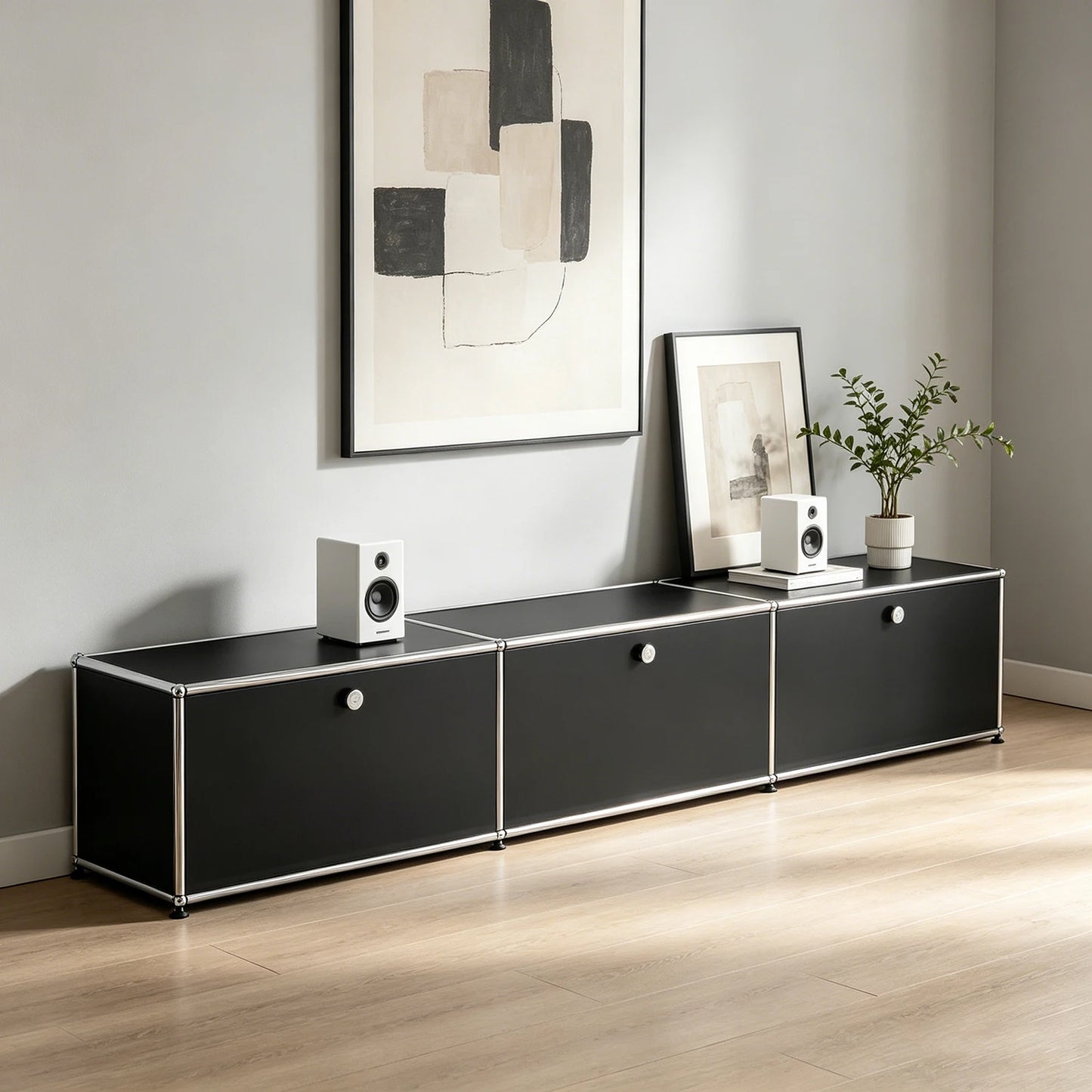 Modern Modular TV Stand Cabinet Stainless Steel Frame Media Console with Storage Drawer Lowboard Living Room Furniture