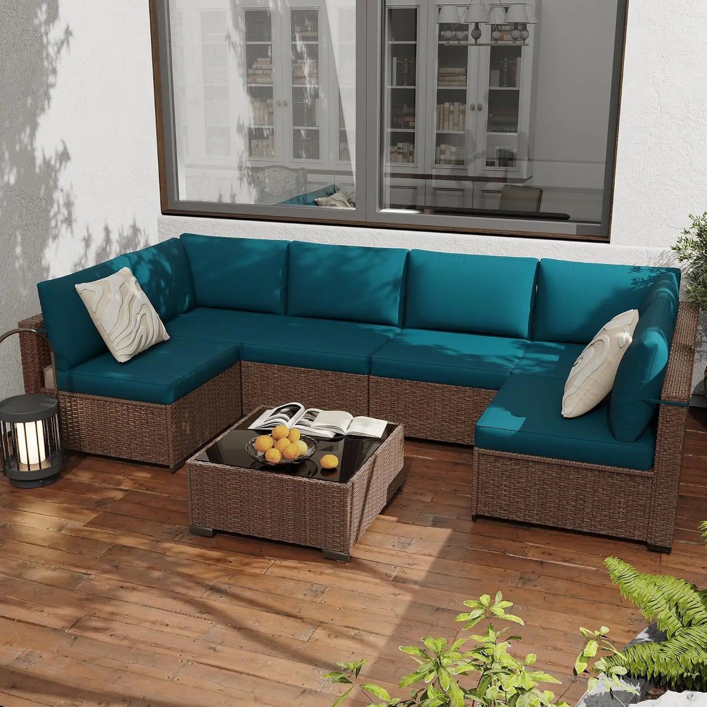 Seven Piece All Weather PE Rattan Modular Sectional Patio Set