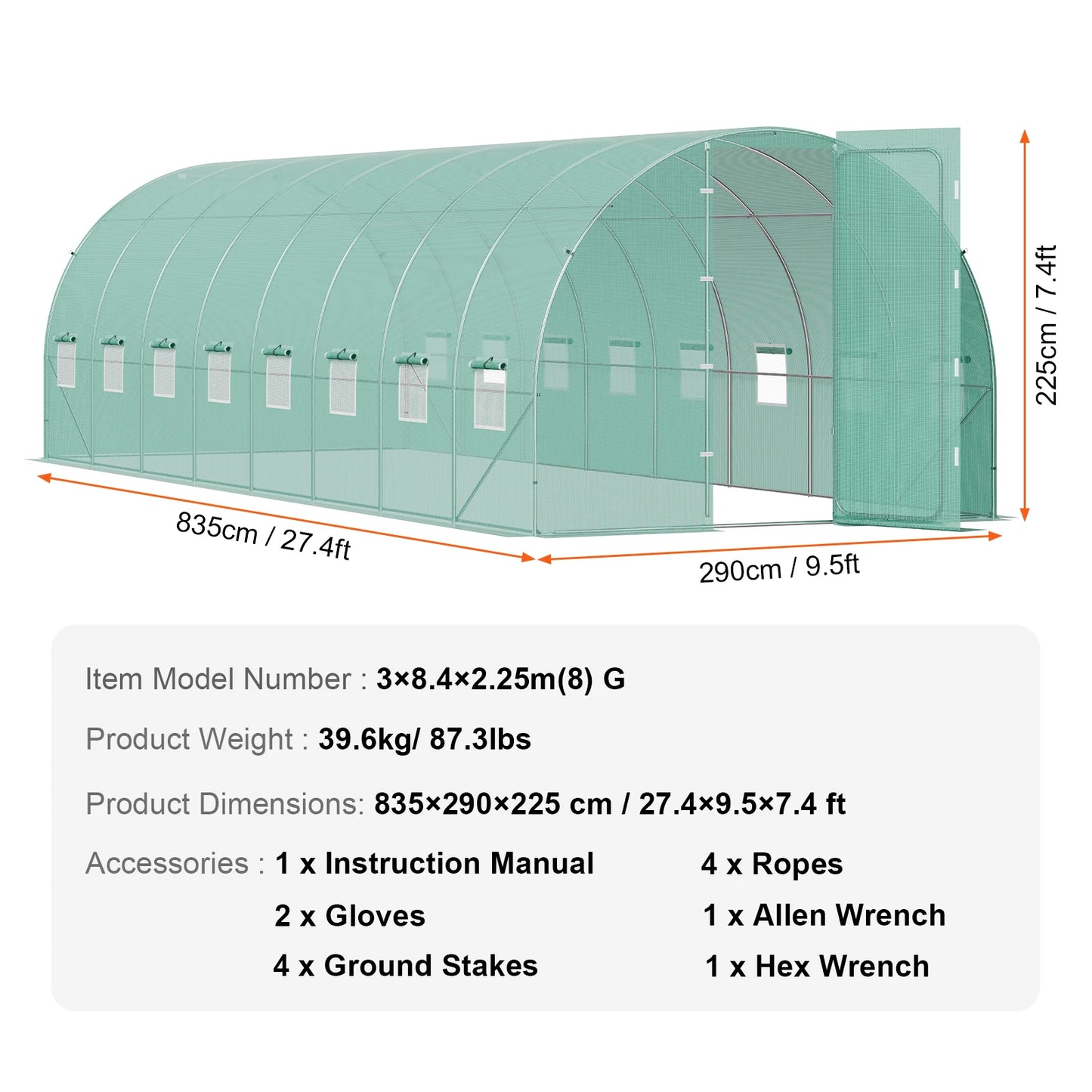 SucceBuy Walk-In Tunnel Greenhouse With Galvanized Steel Frame Outdoor
