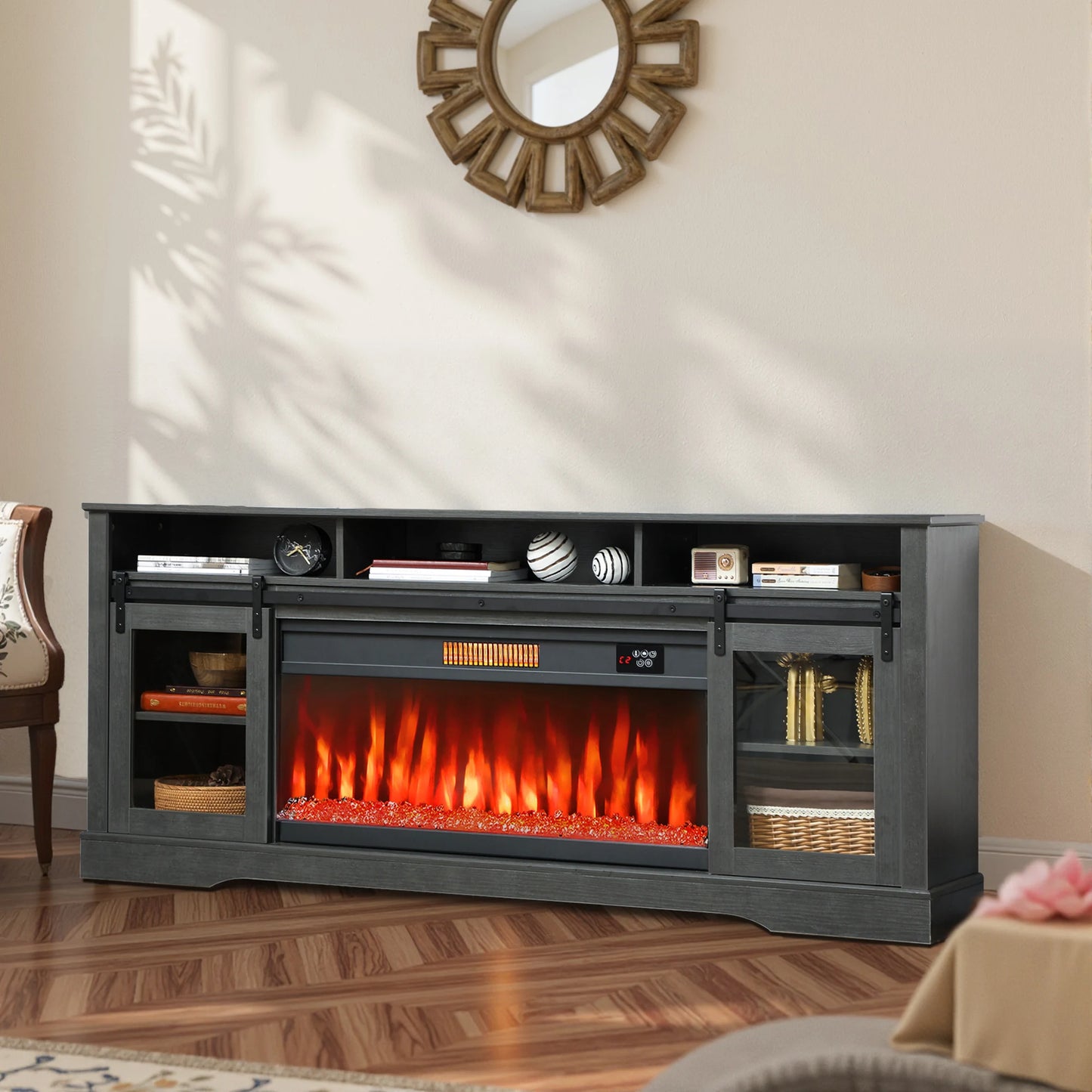 HOMCOM Modern Entertainment Center With Electric Fireplace
