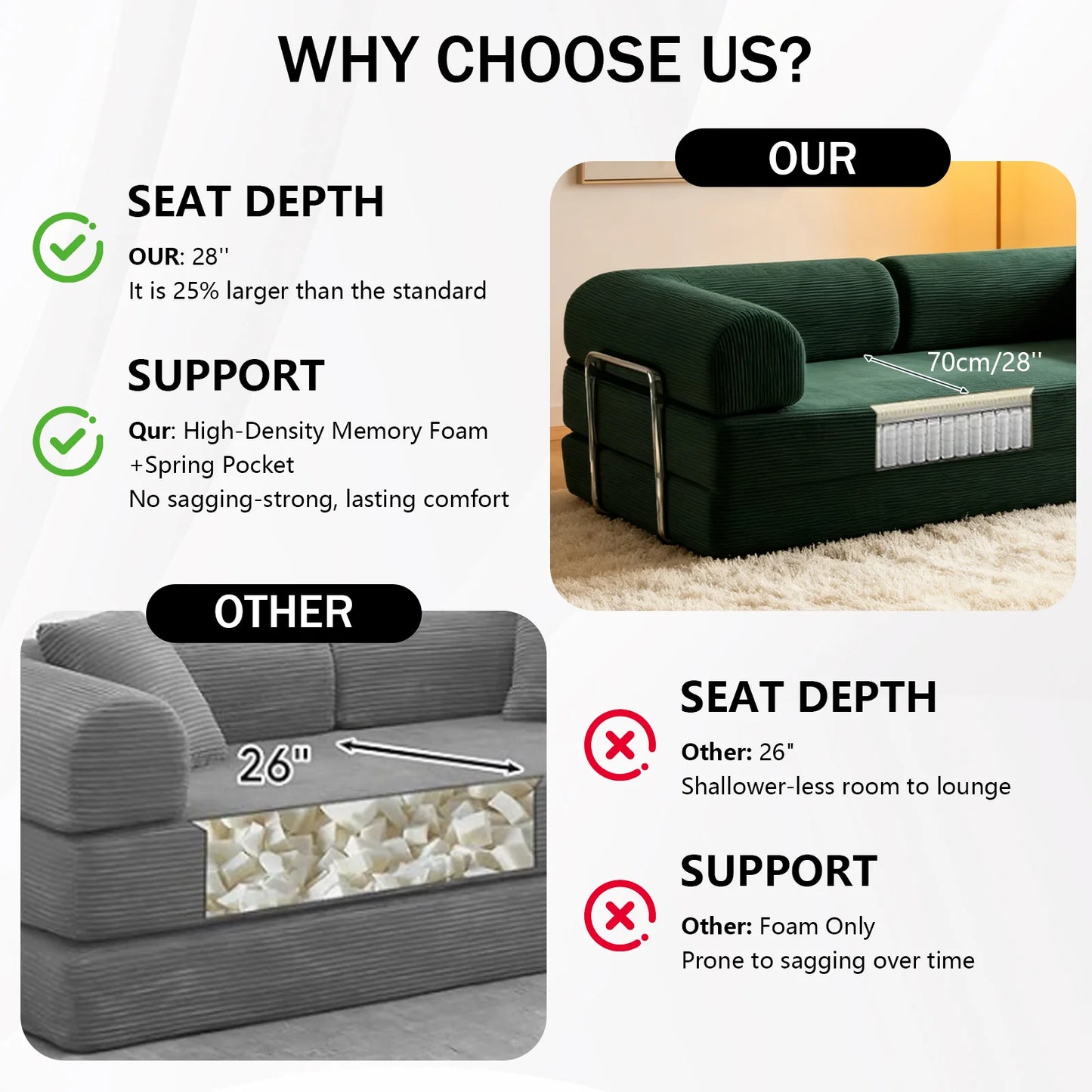Convertible Modular Sofa Bed With Memory Foam And Stainless Steel Frame