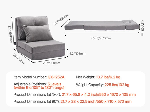 SucceBuy Soft Fabric Folding Floor Chair With Reliable Back Support