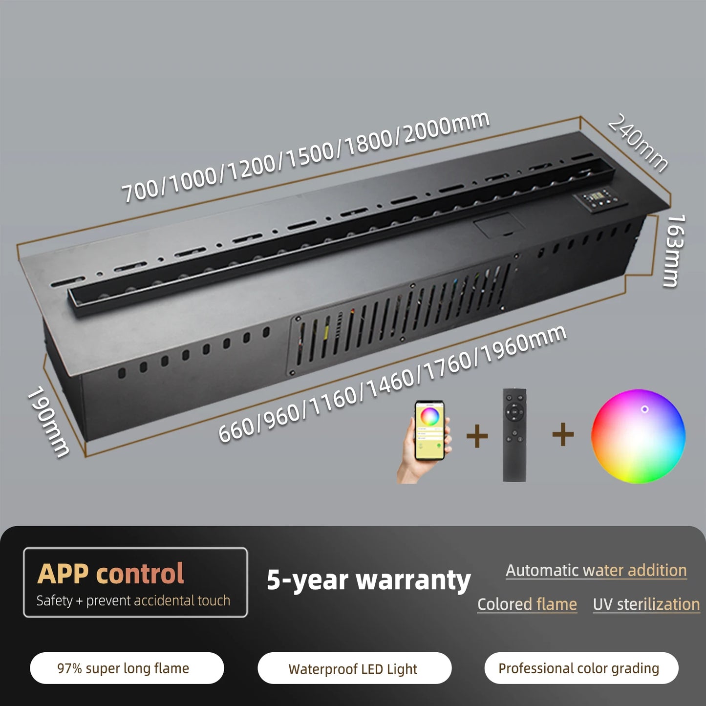 Electric Fireplace 3D Water Vapor With Remote Control Timer