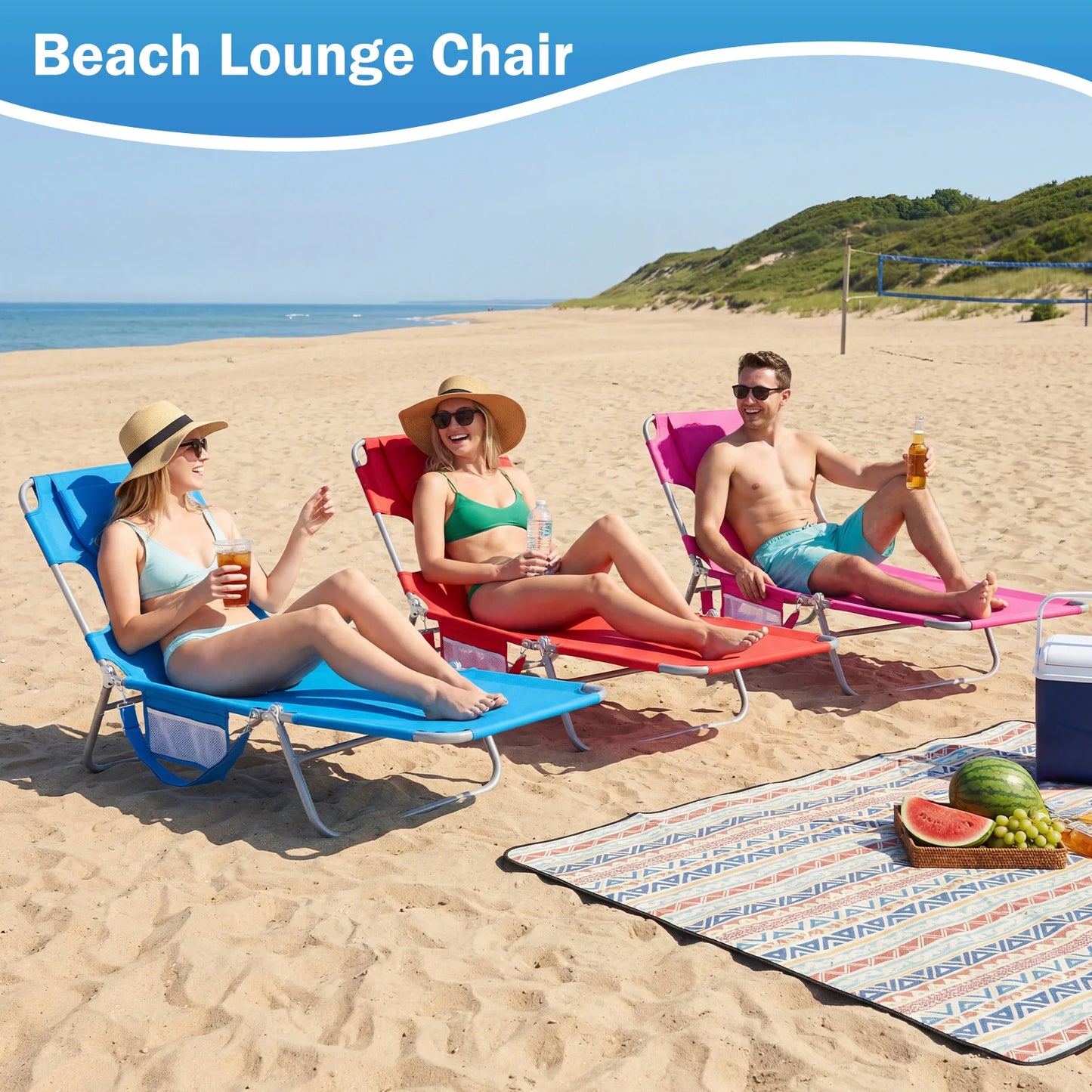 Jhk Portable Folding Lounge Chair With Arm Cutouts For Outdoor Patio