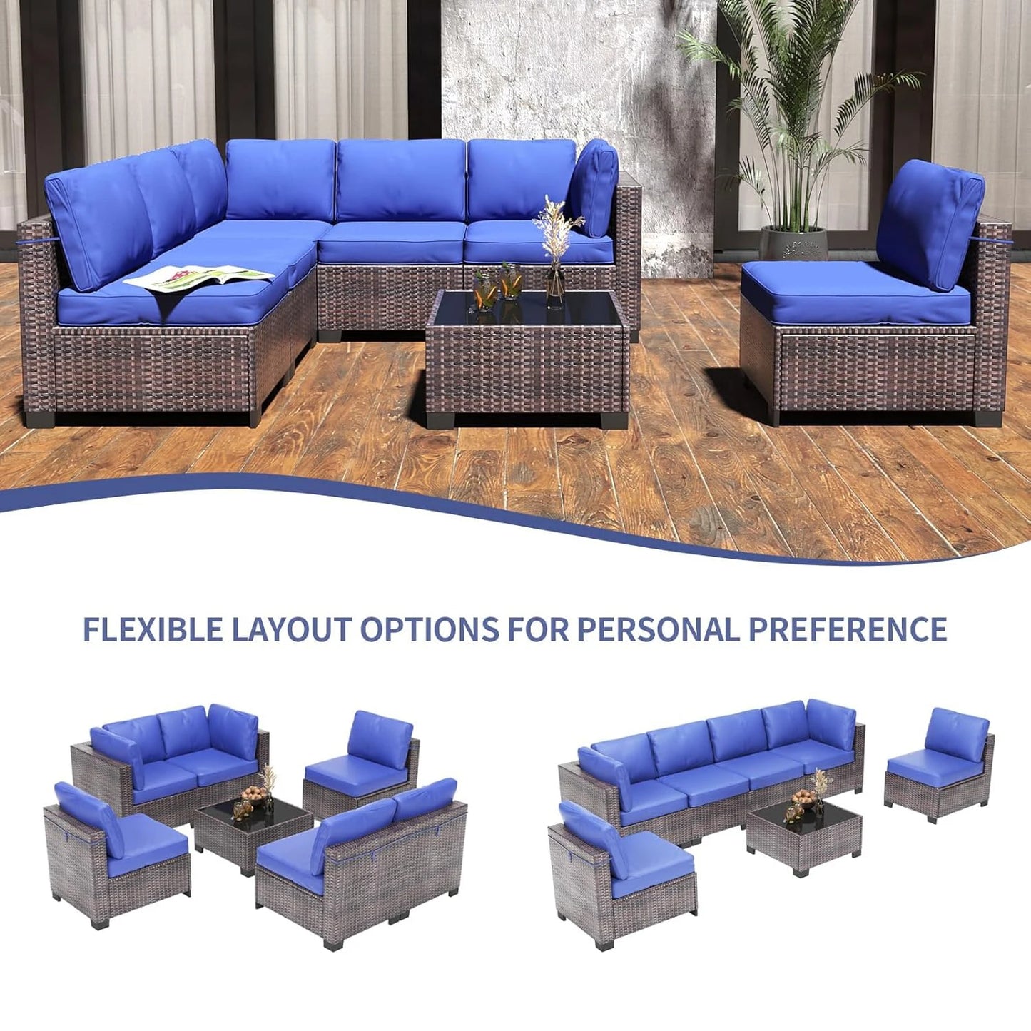 HobbyLane 7 Piece Modular Outdoor Furniture Set PE Rattan Wicker Patio Garden