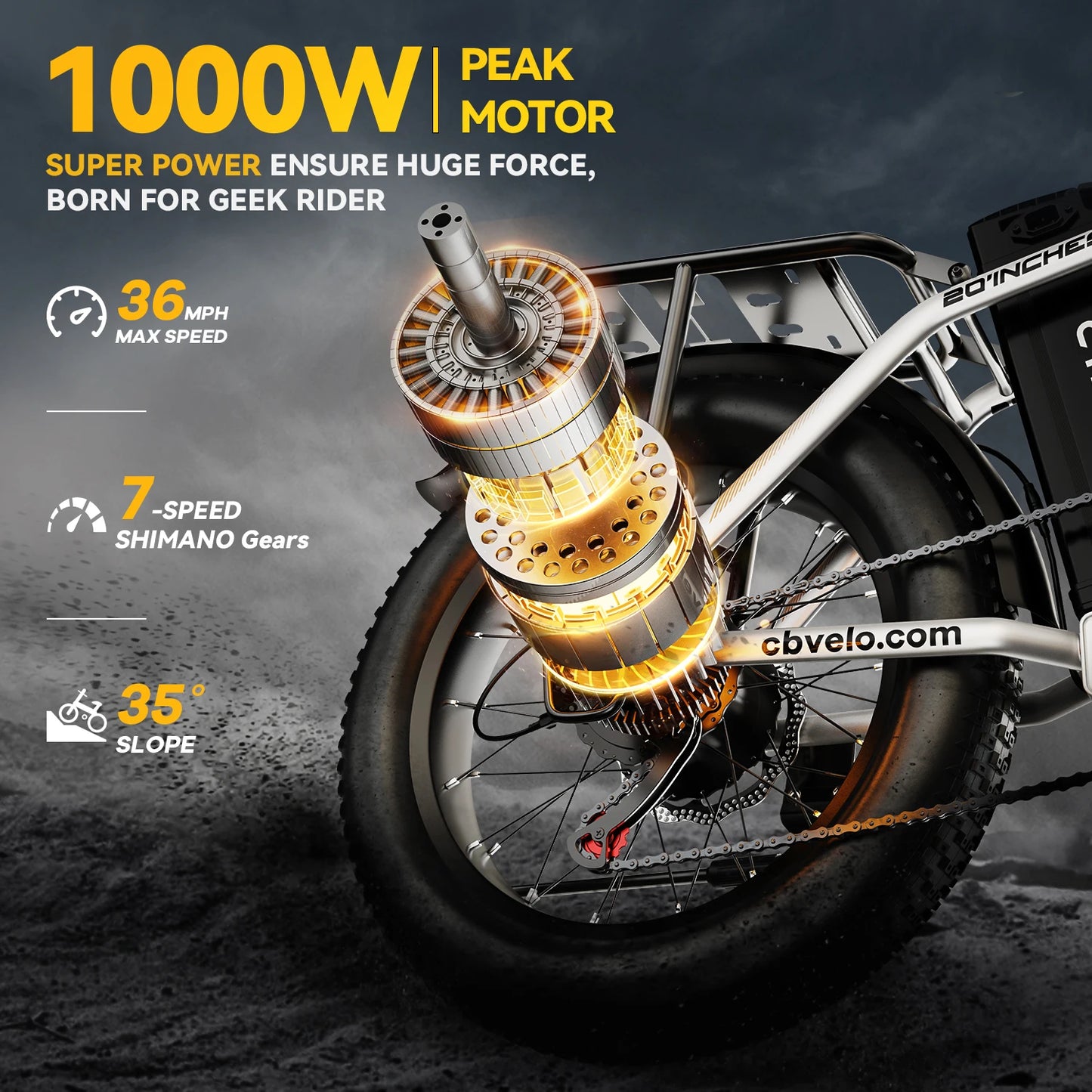 Cybervelo Foldable 1000w Peak Electric Bike With Fat Tires