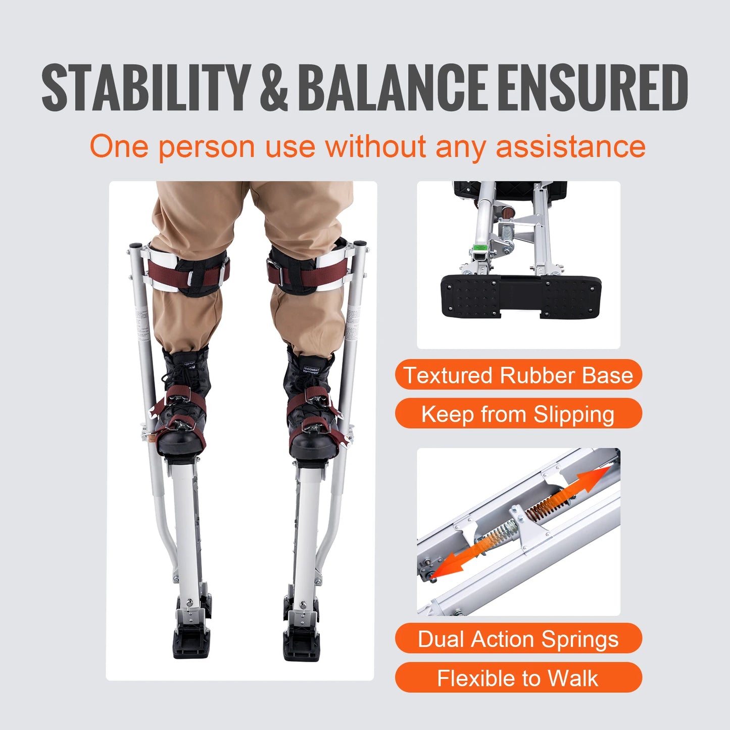 SucceBuy Drywall Stilts 18''/36''Adjustable Aluminum Tool Stilts with Protective Knee Pads Non-Slip Work Stilts for Home