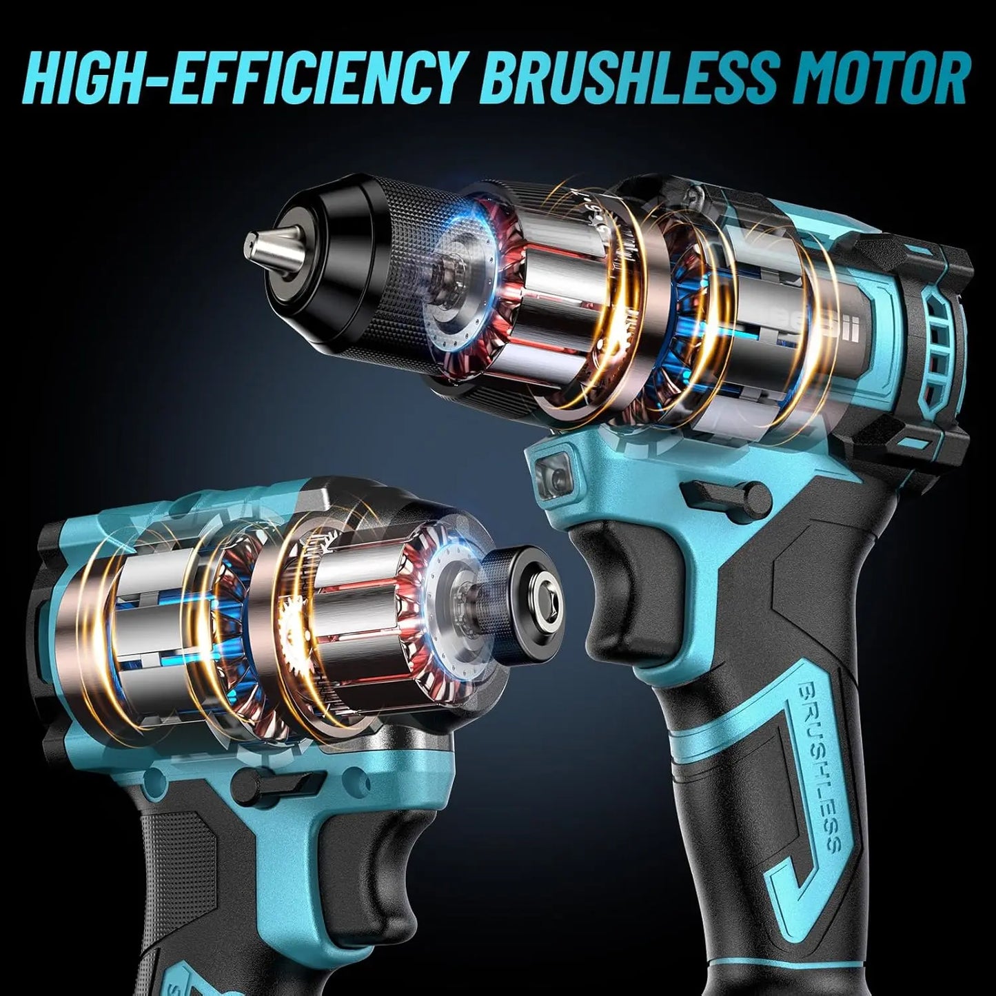 SEESII 3/8'' Drill & 1/4'' Impact Driver 21V Cordless Electric Brushless Drill Impact Wrench Variable Speed Screwdriver Battery Powered Tool Kit with 2x4.0Ah Batteries LED Light