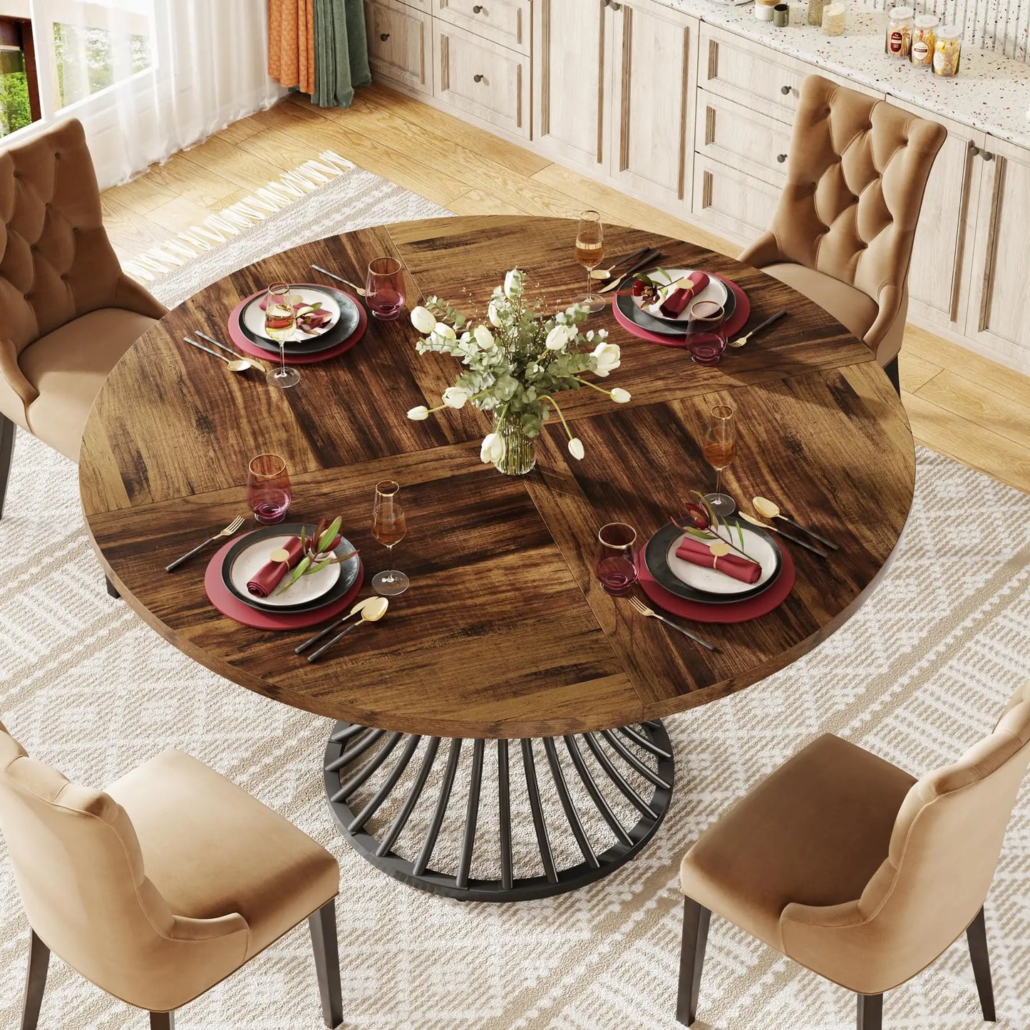 Tribesigns 47 Inch Round Farmhouse Dining Table For Four To Six