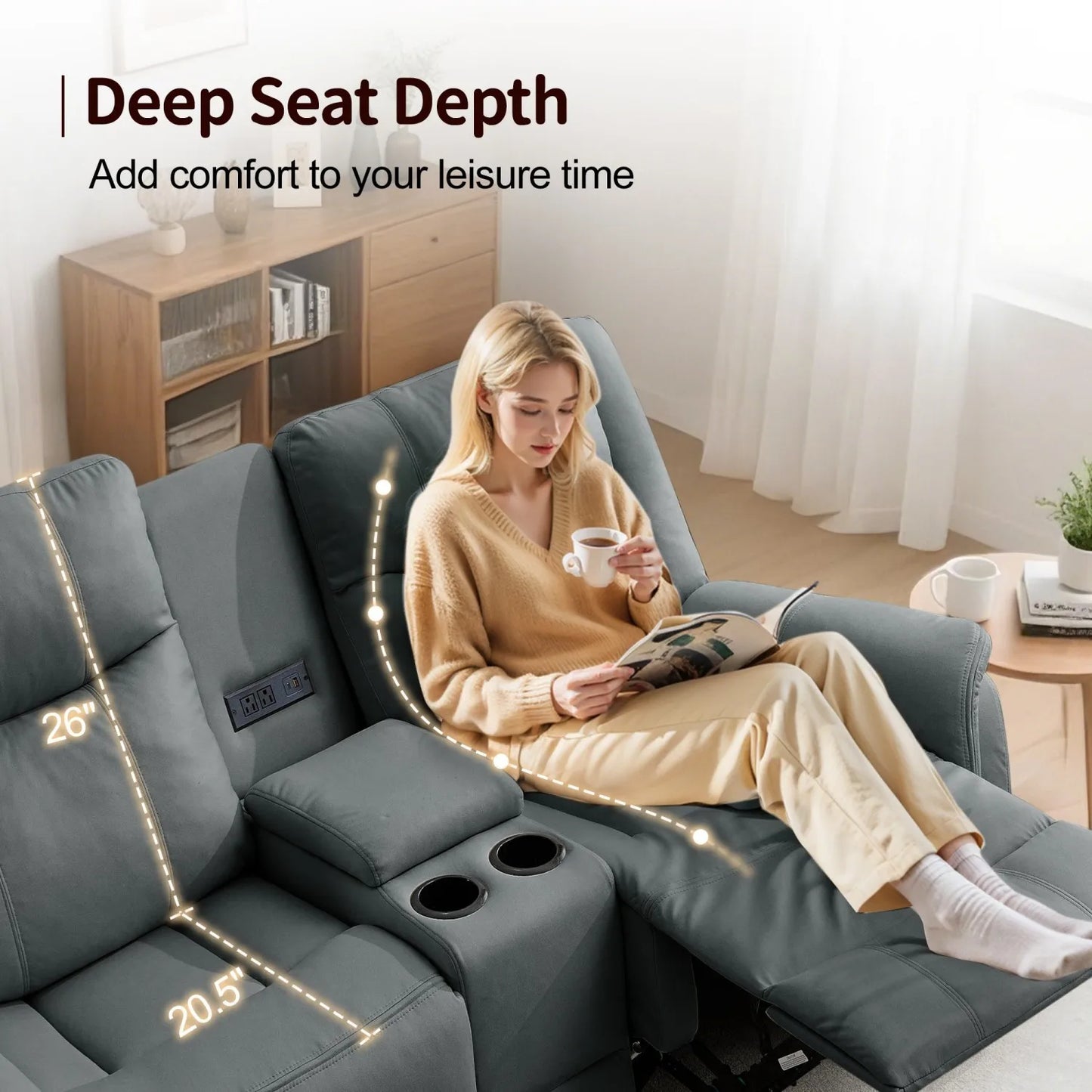 Korser Loveseat Recliner With USB Ports And Cup Holders