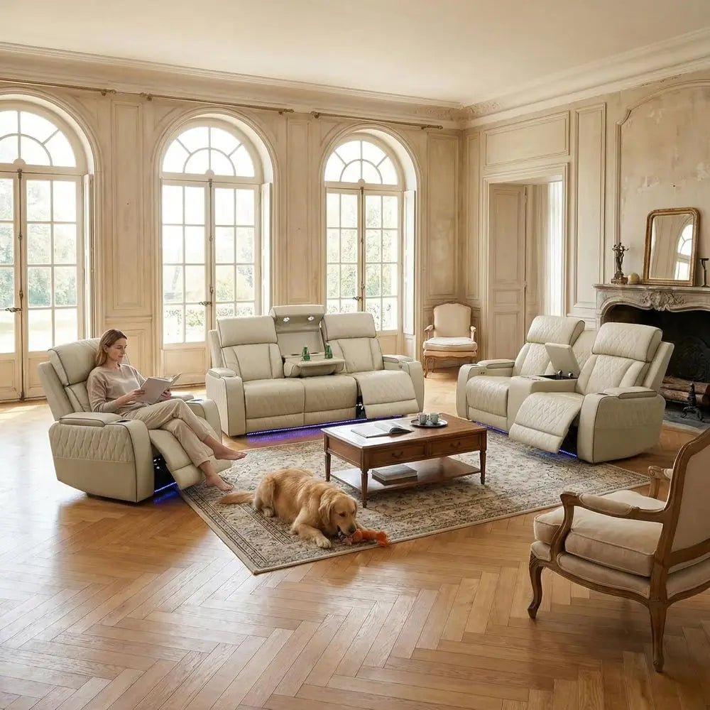 Three-Piece Reclining Sofa Set With LED Lighting And USB Ports