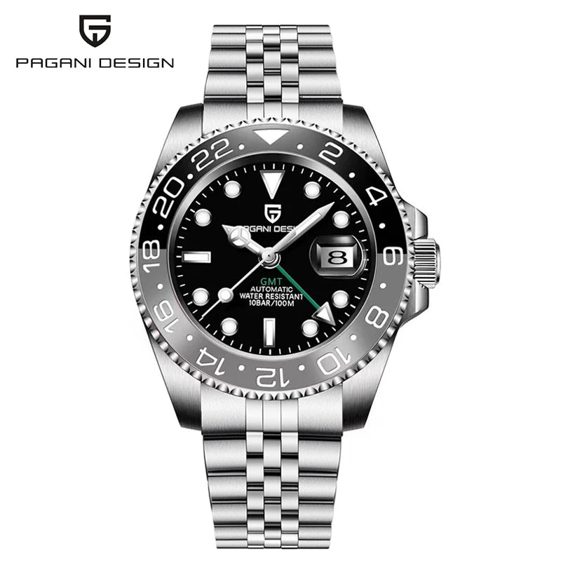 PAGANI DESIGN 40mm Automatic GMT Wristwatch Stainless Steel Waterproof Men Watch Top Brand Mechanical sports Watches Men PD-1662