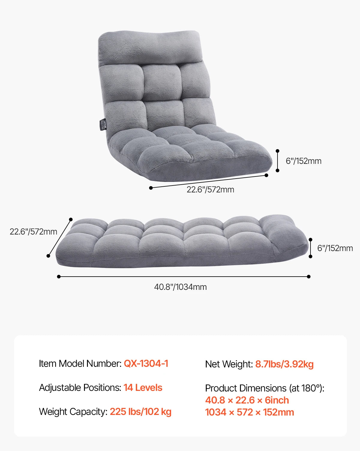 SucceBuy Soft Fabric Folding Floor Chair With Reliable Back Support