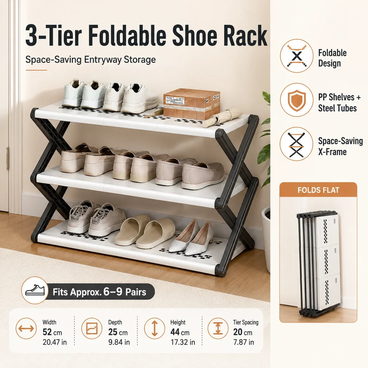 Joybos Foldable Entryway Shoe Rack With Stable X-Frame