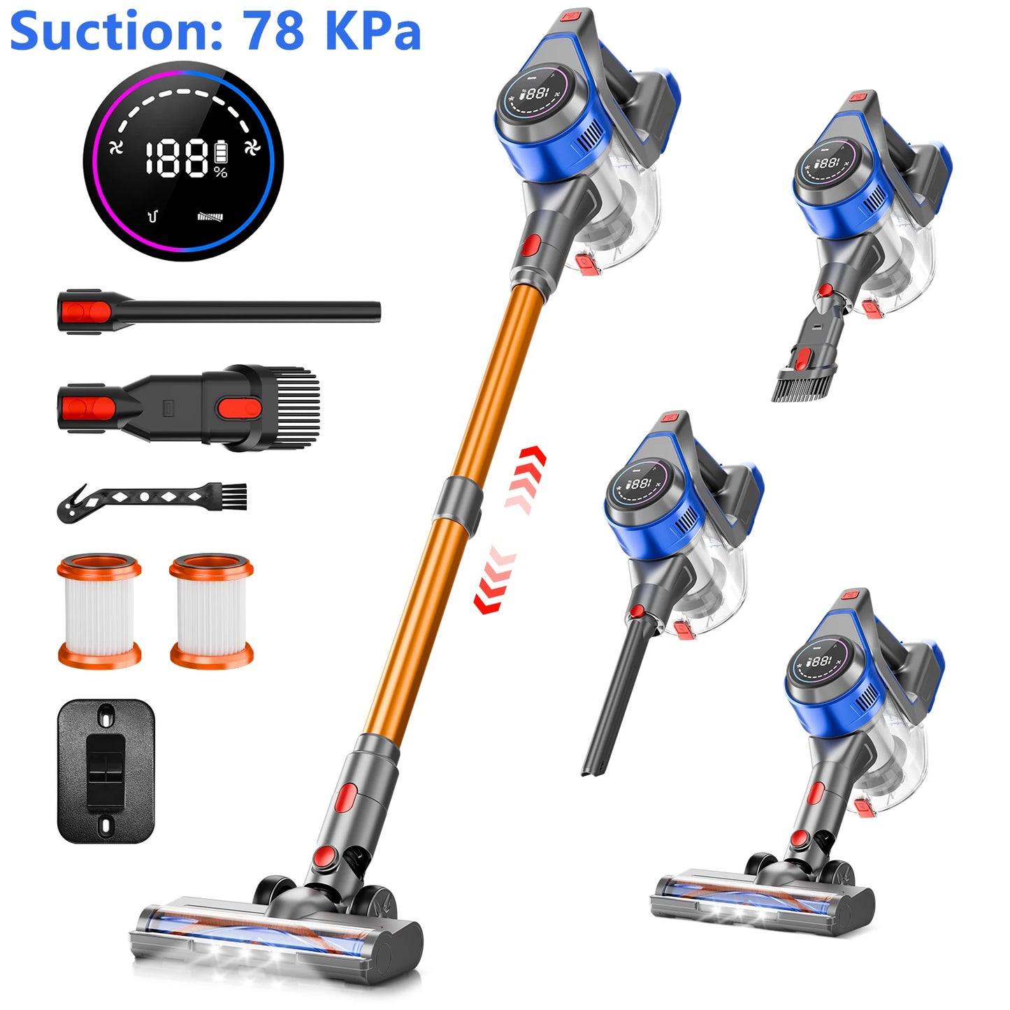 Honki Cordless Wet And Dry Vacuum Cleaner With LED For Pet Hair Carpet