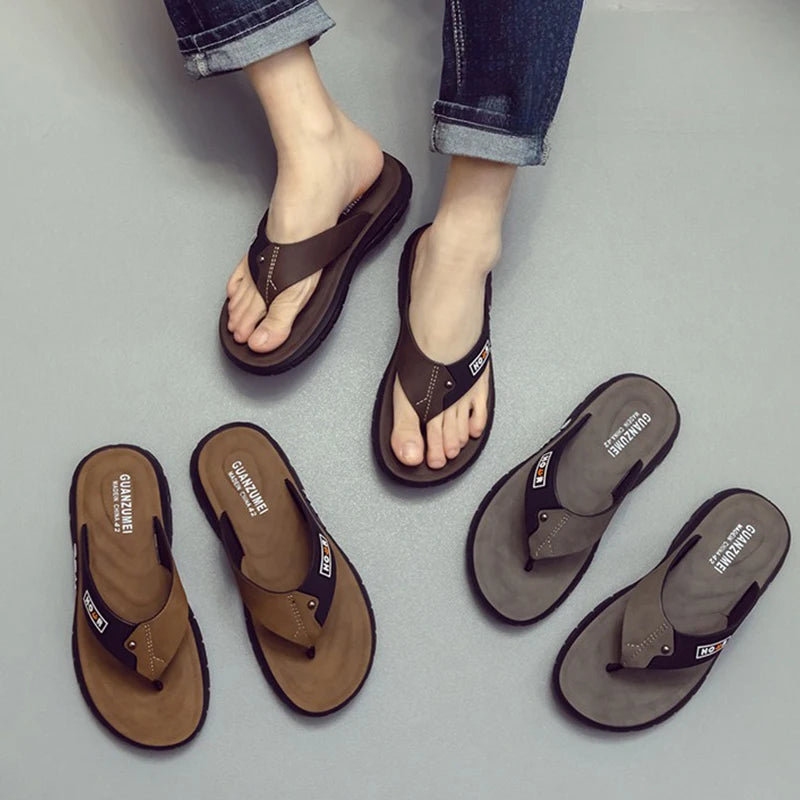 Men's Beach Slippers Anti-Slip Wear-Resistant Thick Sole PVC Sandals