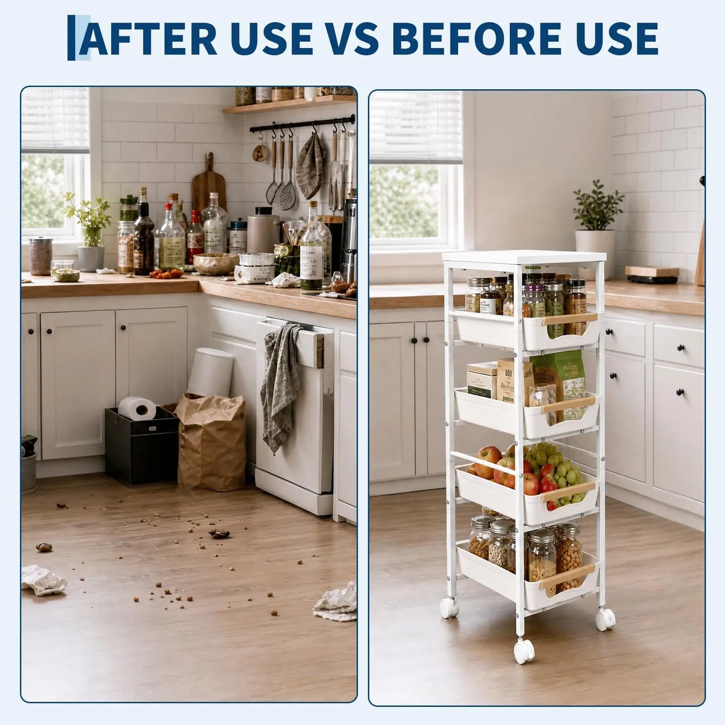 5 Tier Rolling Kitchen Cart With Pull Out Basket And Tabletop 20.5cm Storage Cart On Wheels Space Saving Organizer For Kitchen Living Room Pantry