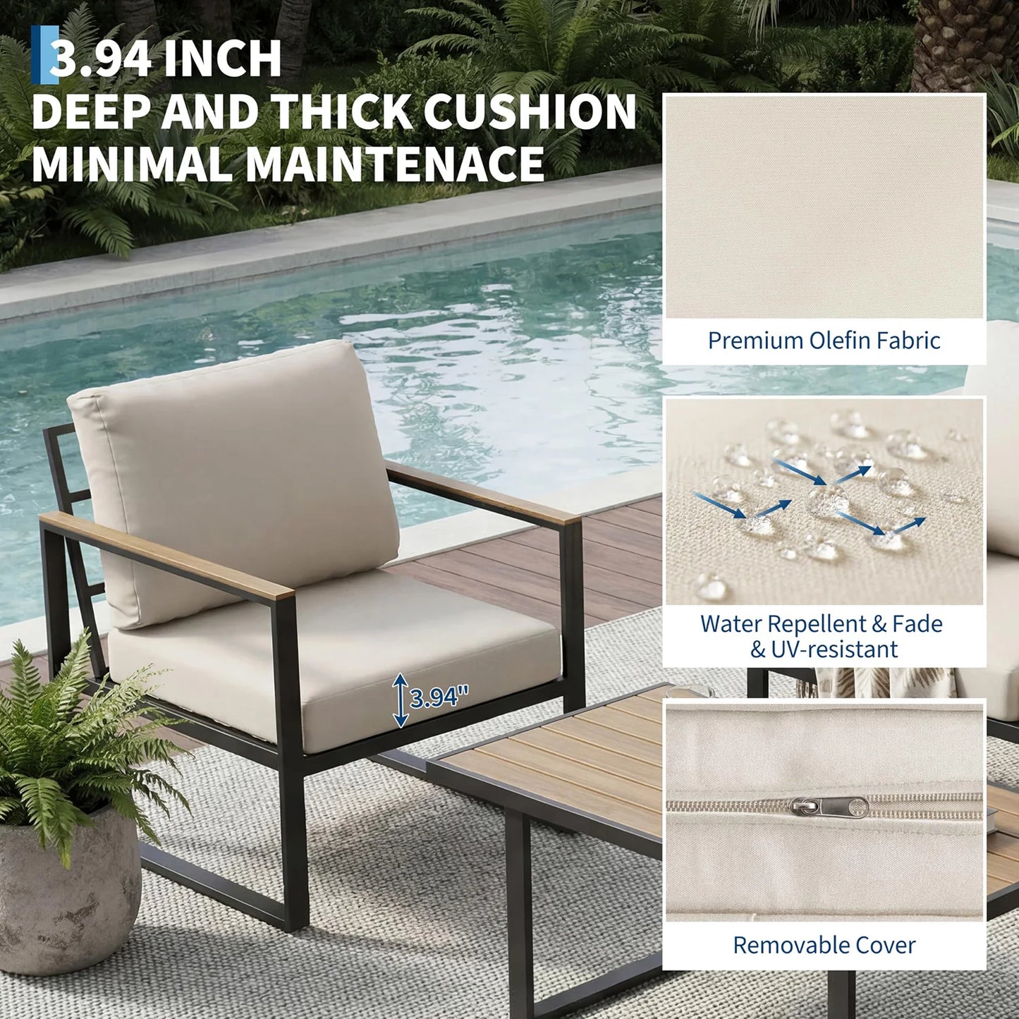 HobbyLane Modern 4-Piece Outdoor Patio Conversation Set