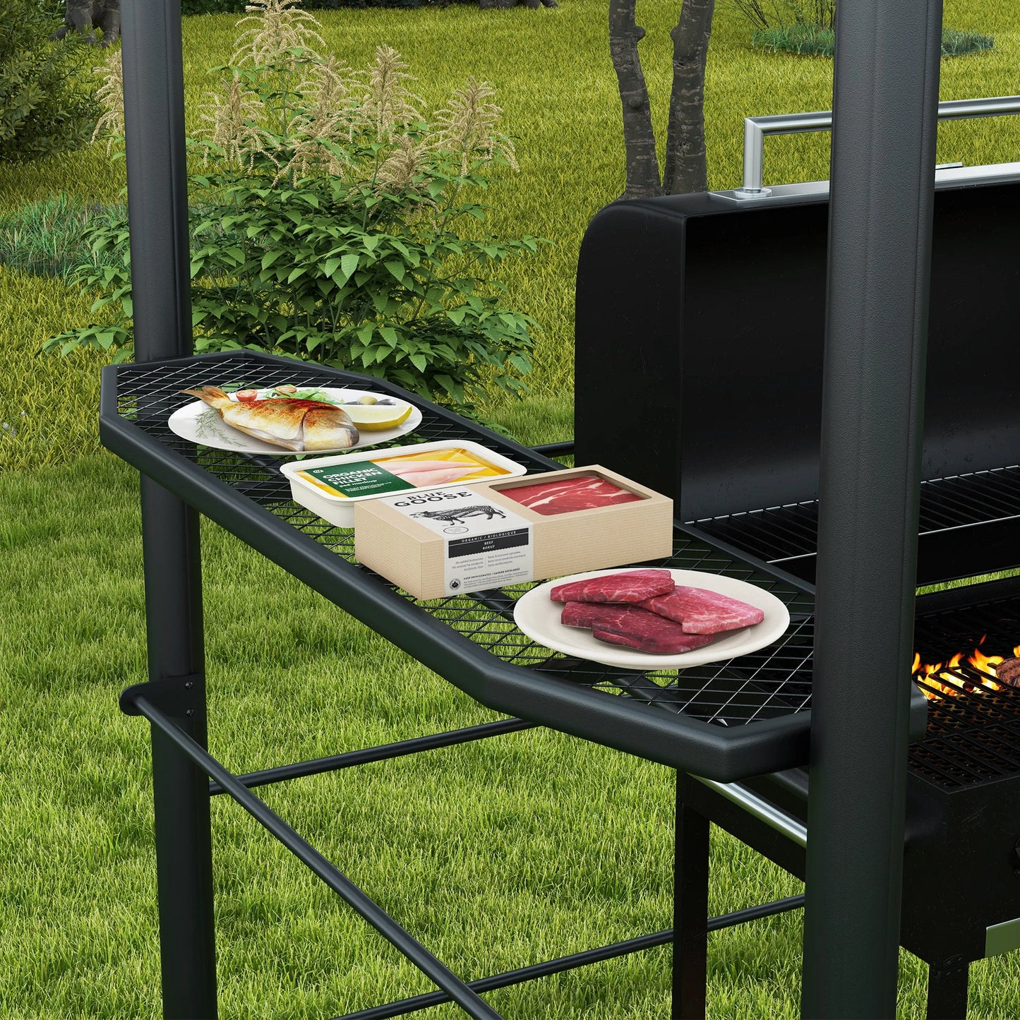 8' X 5' Outdoor Grill Gazebo Bbq Canopy with Vented Pc Roof, Side Shelves