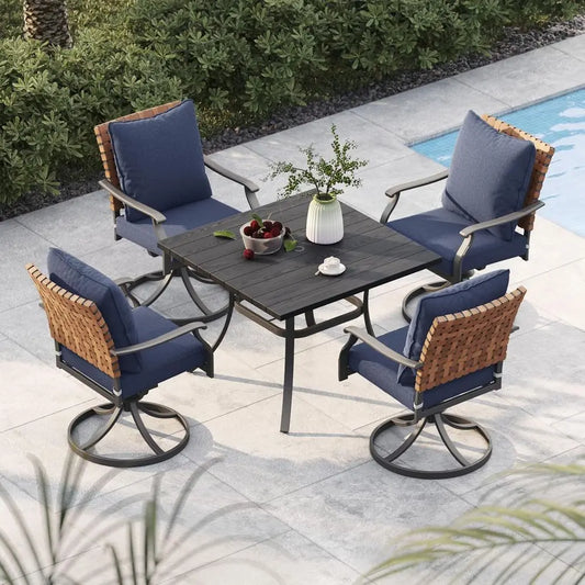 Outdoor Dining Set With Swivel Chairs And Square Table