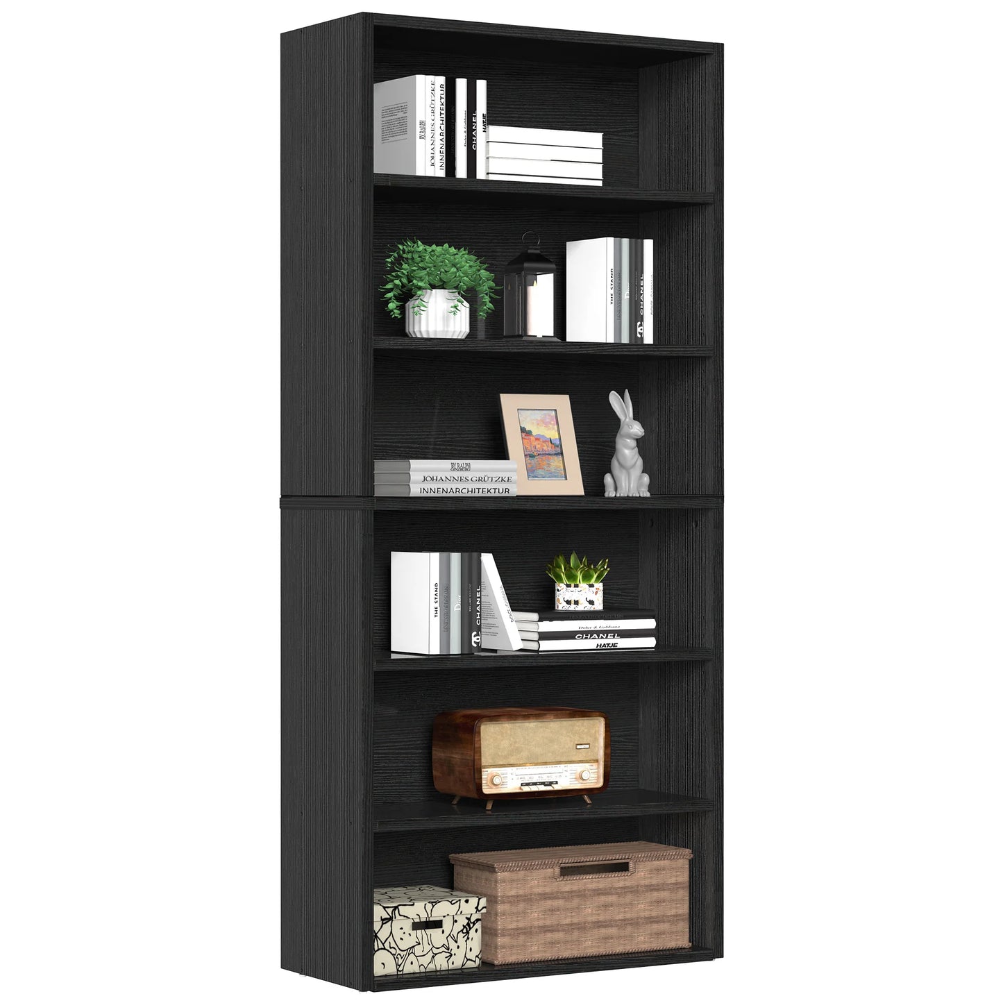 MCQ 6 Shelf Bookcase Wooden Large 63 Inch Tall Bookcase Standing Open Book Shelf Organizer Adjustable Display Storage Shelves