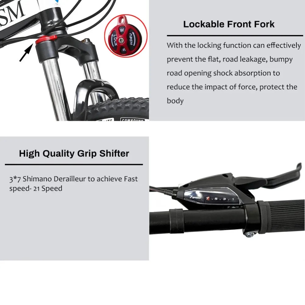 AEHOME Dual Suspension Mountain Bike 21 Speed With Disc Brakes