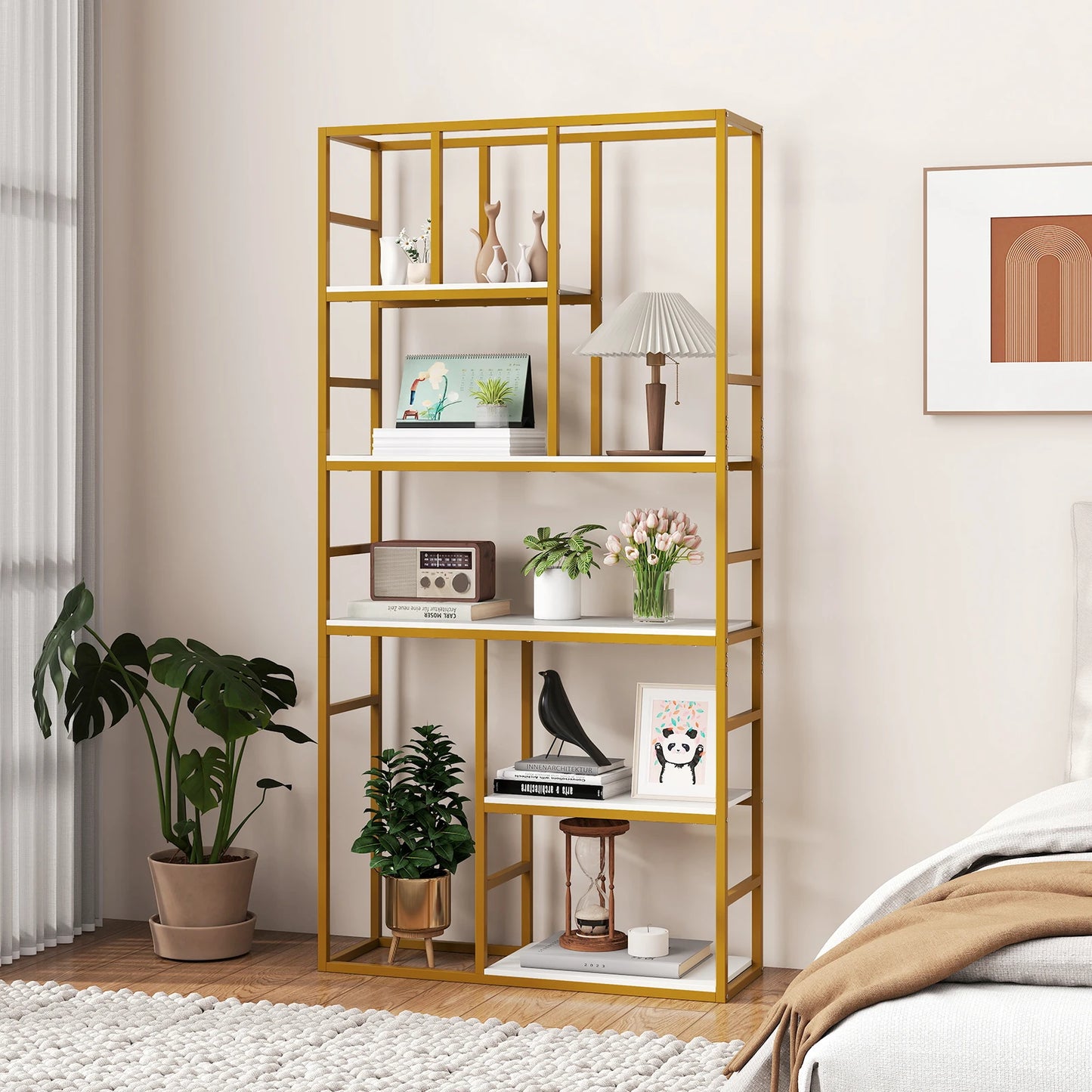 71” 5 Tier Tall Bookshelf w/ Open Storage Shelves, Metal Frame for Bedroom Office