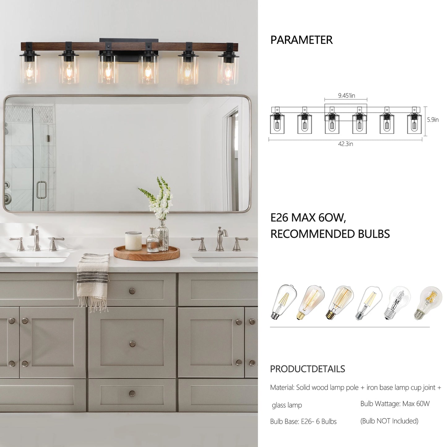 ARLGSITE 6 Lights Farmhouse Vanity Light Fixture Rustic Bathroom Sconce