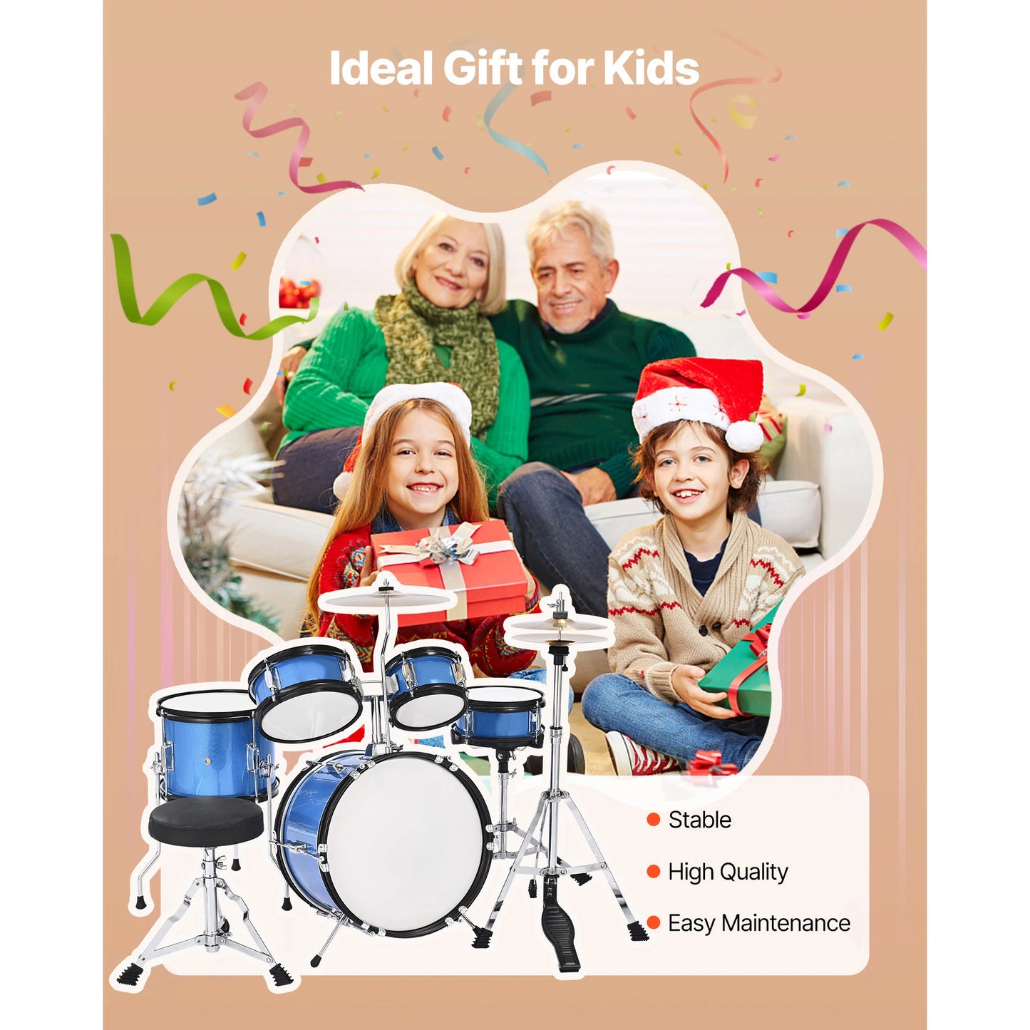 SucceBuy Five Piece Kids Drum Set With Adjustable Throne