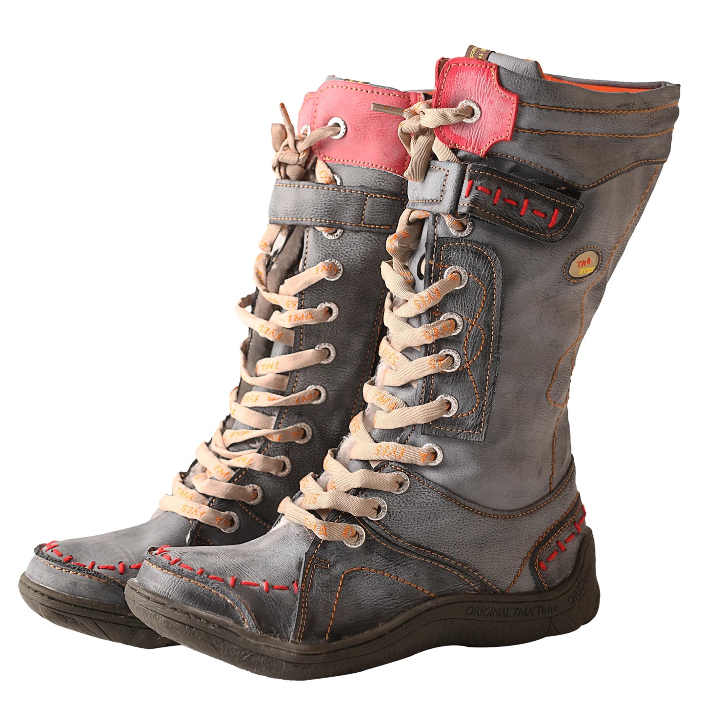 TMA EYES New Women'S Mid-Calf Boots Retro Handmade Lace-Up Winter Snow Boots Casual Warm Comfortable Footwear