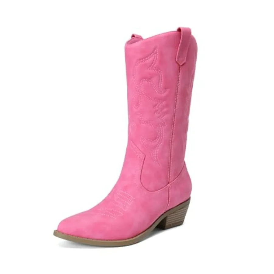 Women's Cowboy Boots Pull On Cowgirl Mid Calf Western Boots