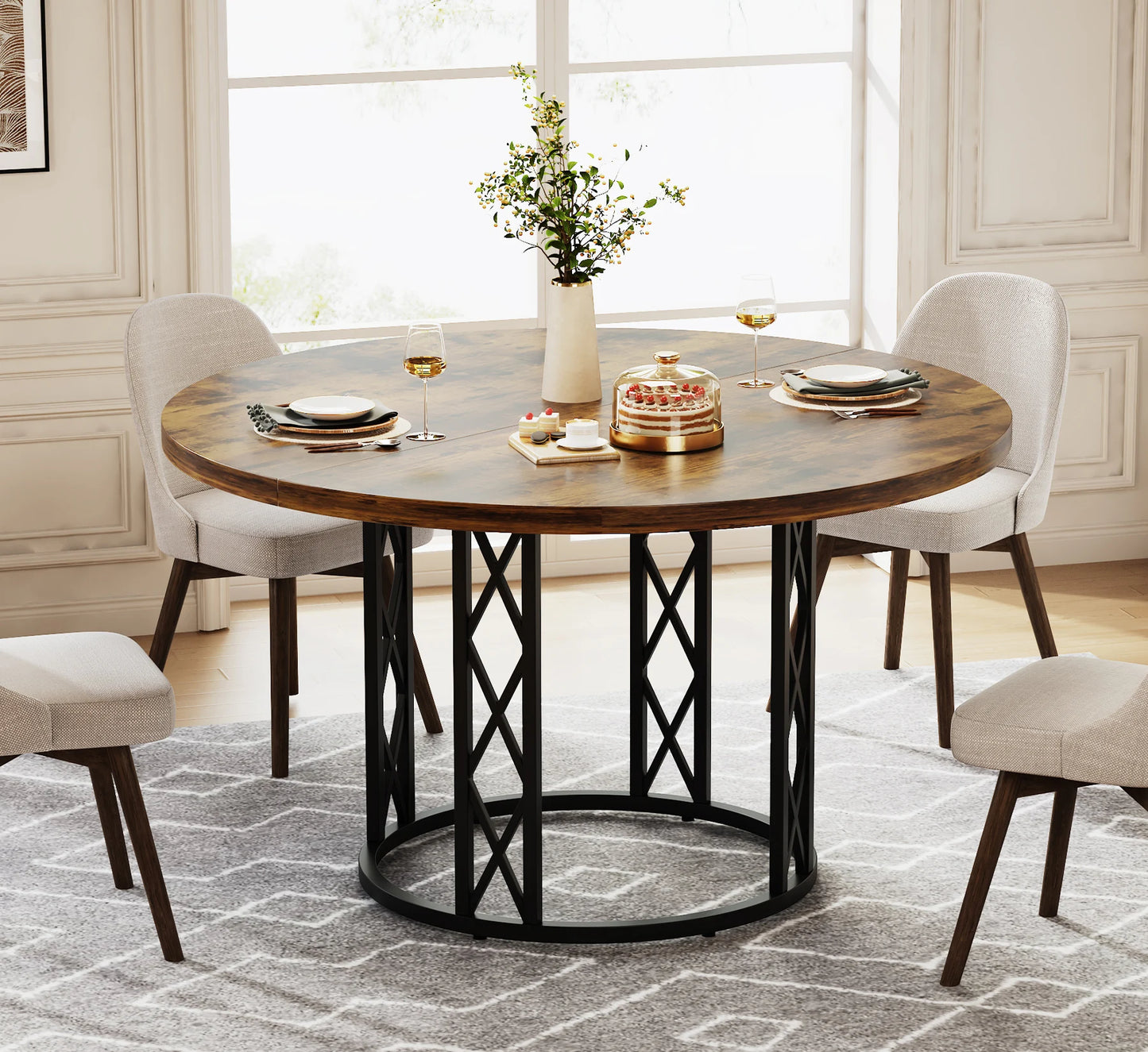 Tribesigns 47 Inch Round Farmhouse Dining Table For Four To Six