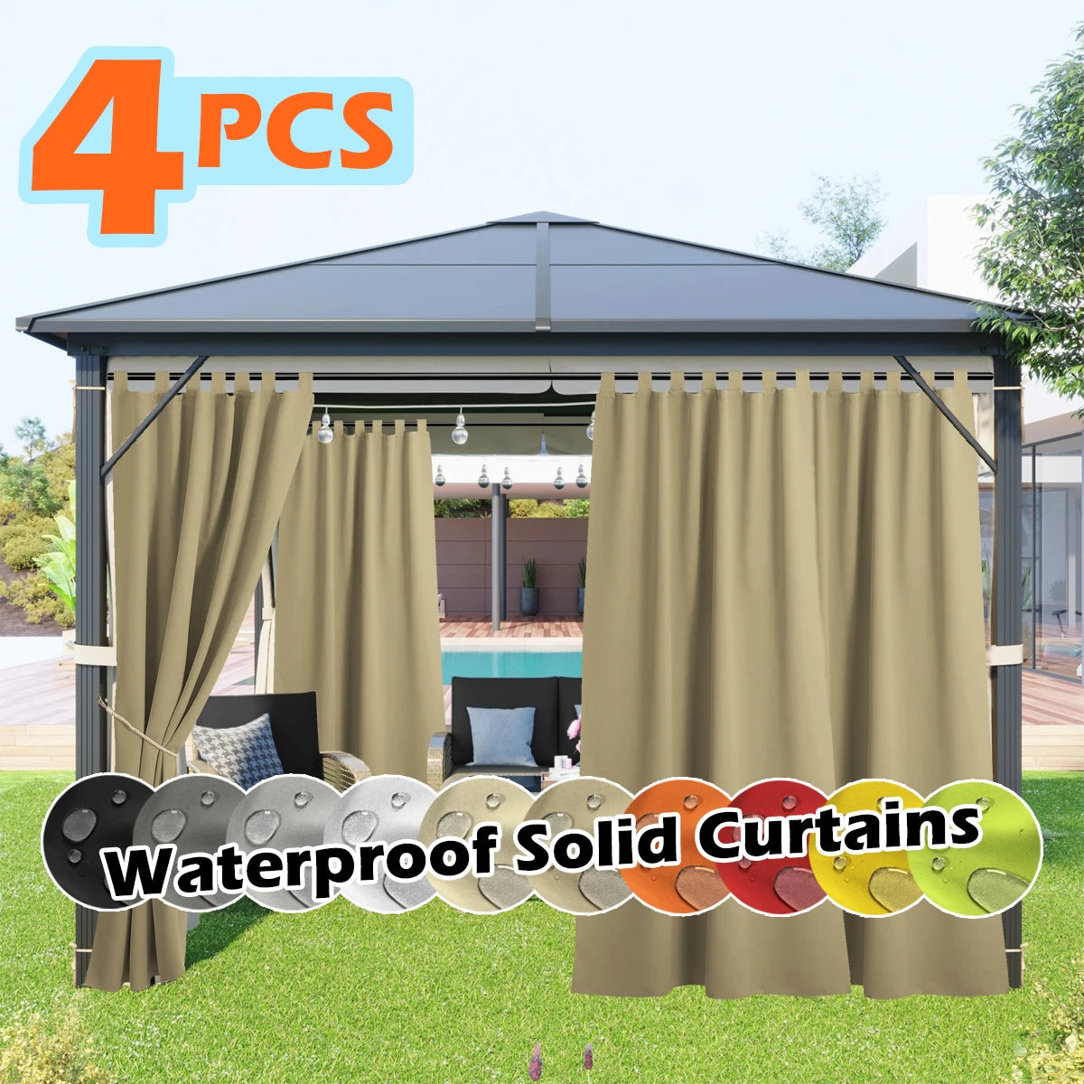 Sabalanica 4 Panel Outdoor Curtains Waterproof UV Resistant