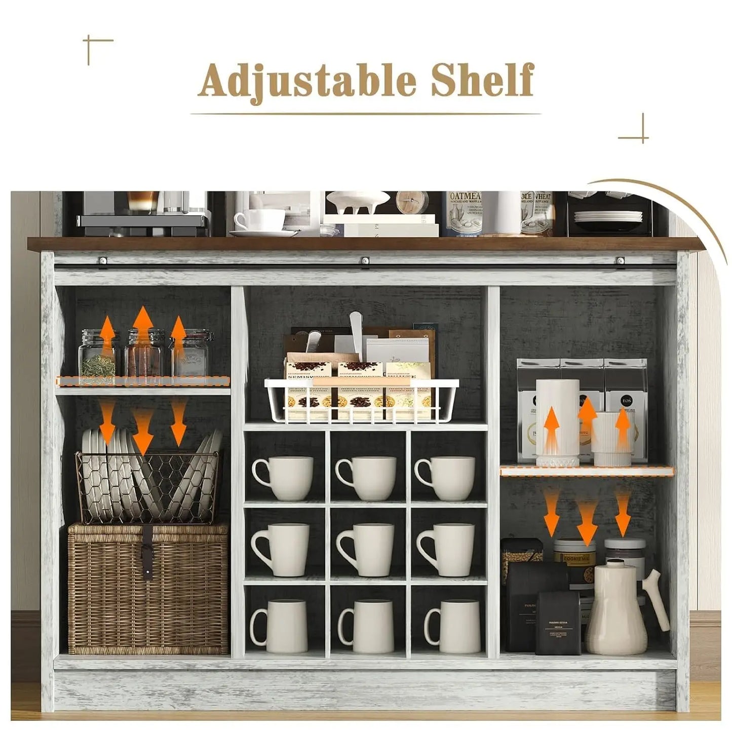 Coffee Bar Cabinet With Sliding Barn Doors And Wine Rack