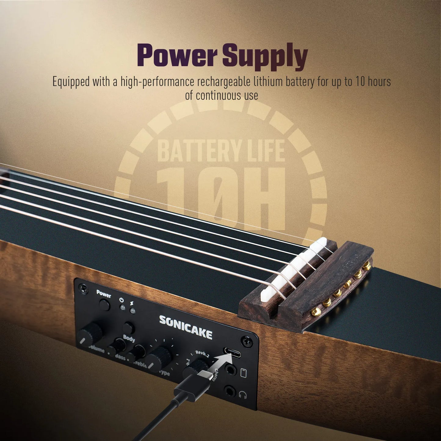 SONICAKE Silent Acoustic Electric Travel Guitar Solid Mahogany Body Assembly Frames Rechargeable shipping from US
