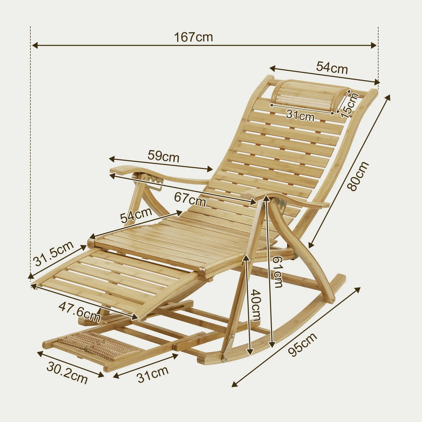 Folding Bamboo Rocking Chair for Indoor Outdoor Living