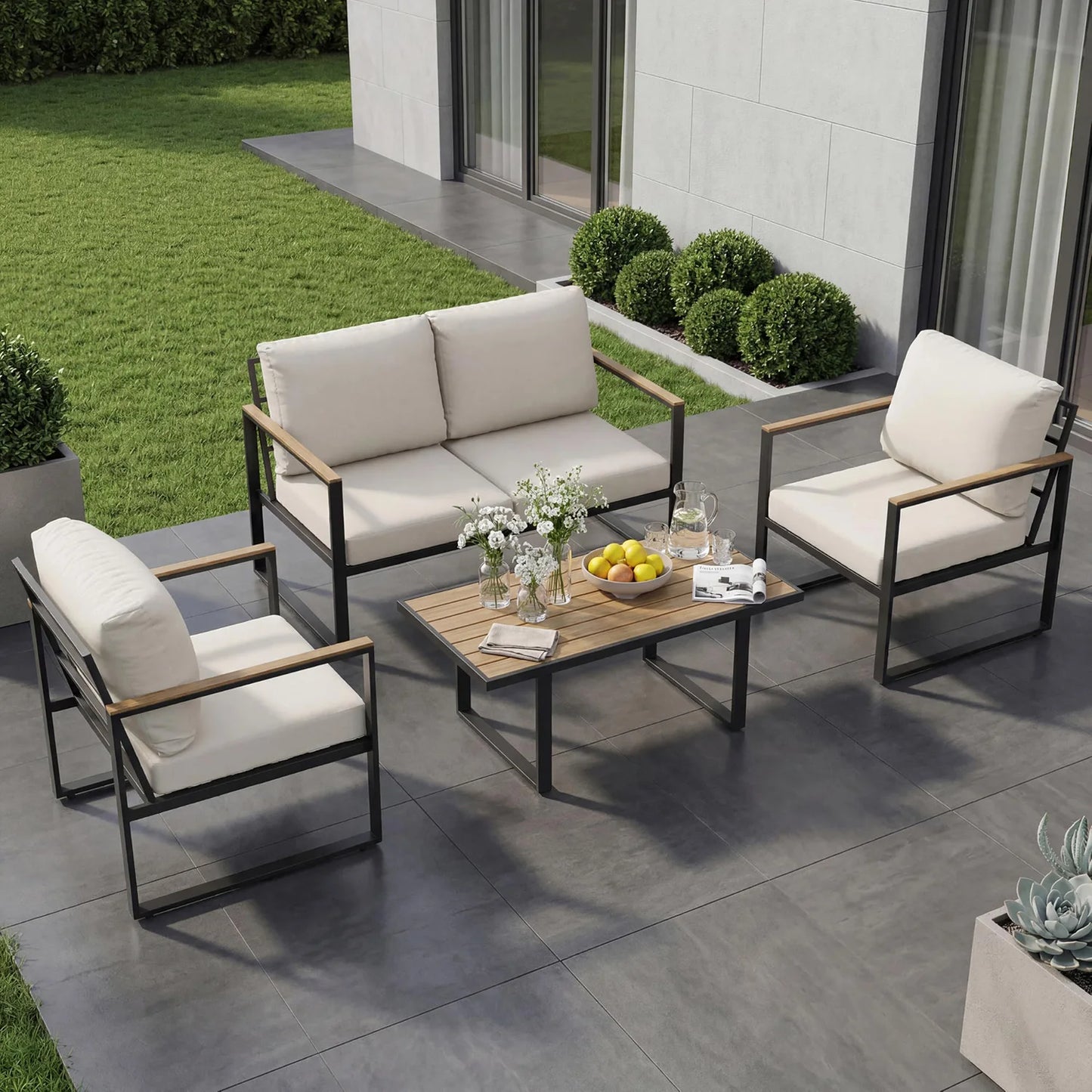 HobbyLane Modern 4-Piece Outdoor Patio Conversation Set