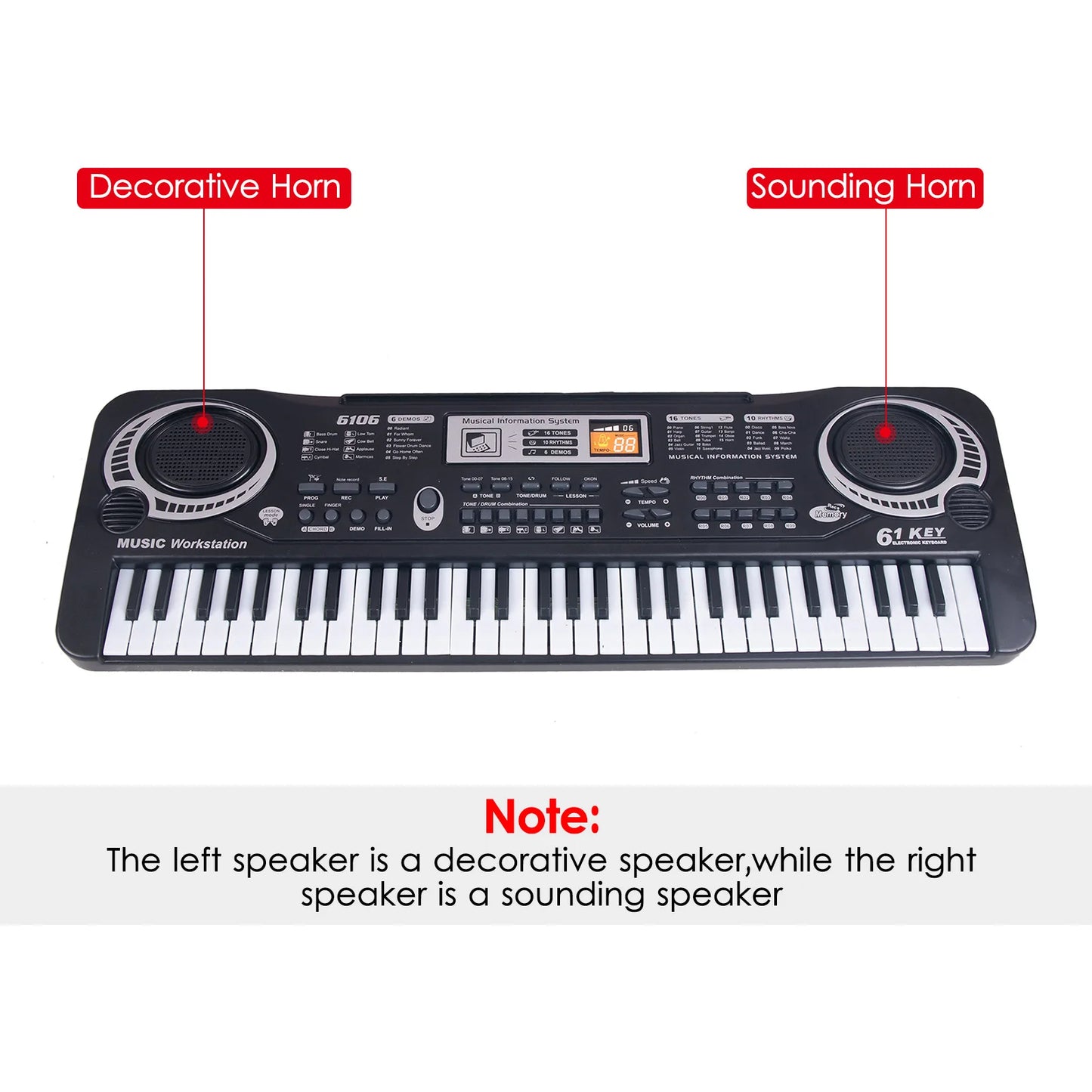61 Keys Black Digital Music Electronic Keyboard Electric Piano Kids Musical Instrument Musical Instrument Electronic Keyboard