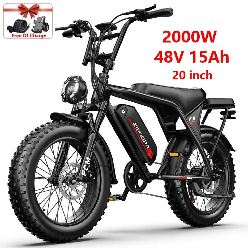 ZEFIORA 1000W Thick Tire Electric Bike Aluminum Alloy
