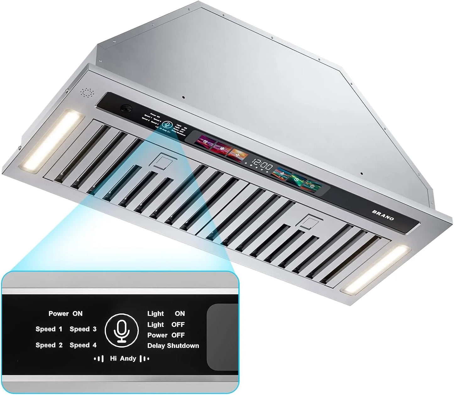 BRANO Range Hood Insert 900 CFM Smart Voice Gesture Touch Control 4 Speed