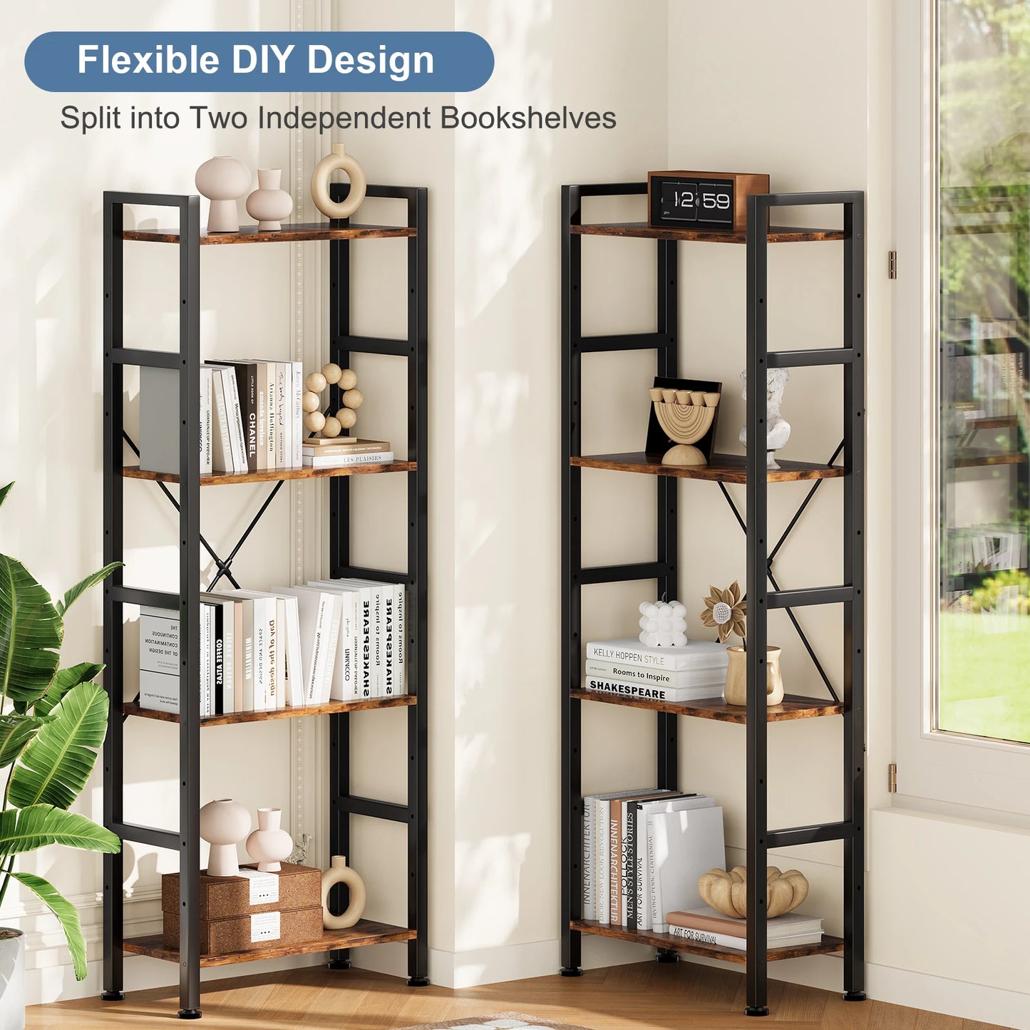 JHK 4 Tier Wide Display Bookshelf Combination Adjustable Shelf Storage Standing Shelf Stable Frame Graduated Shelves for Home
